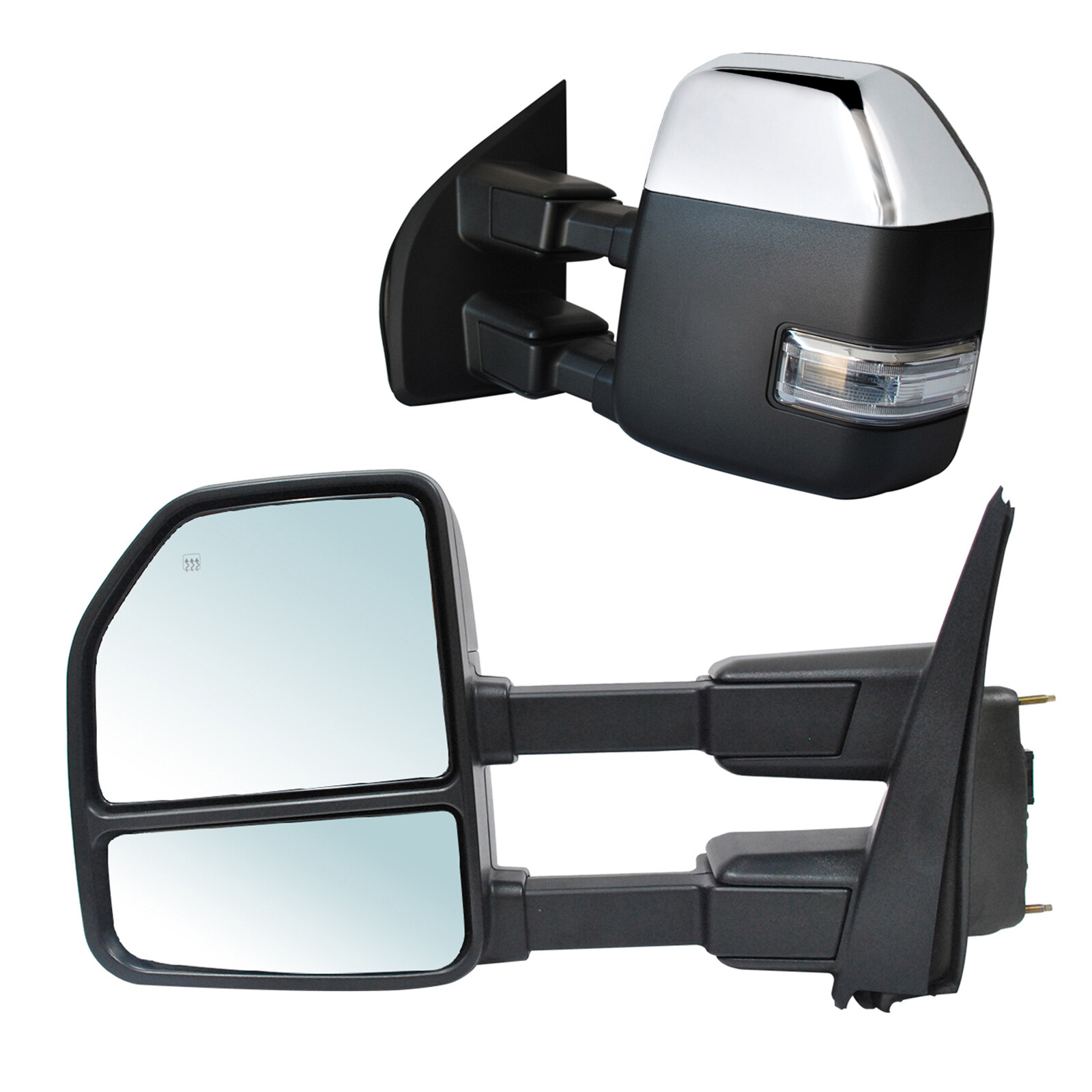 Pair Towing Mirrors For 17-20 Ford F-250 F350 Power Heated Chrome Cap LH RH Side