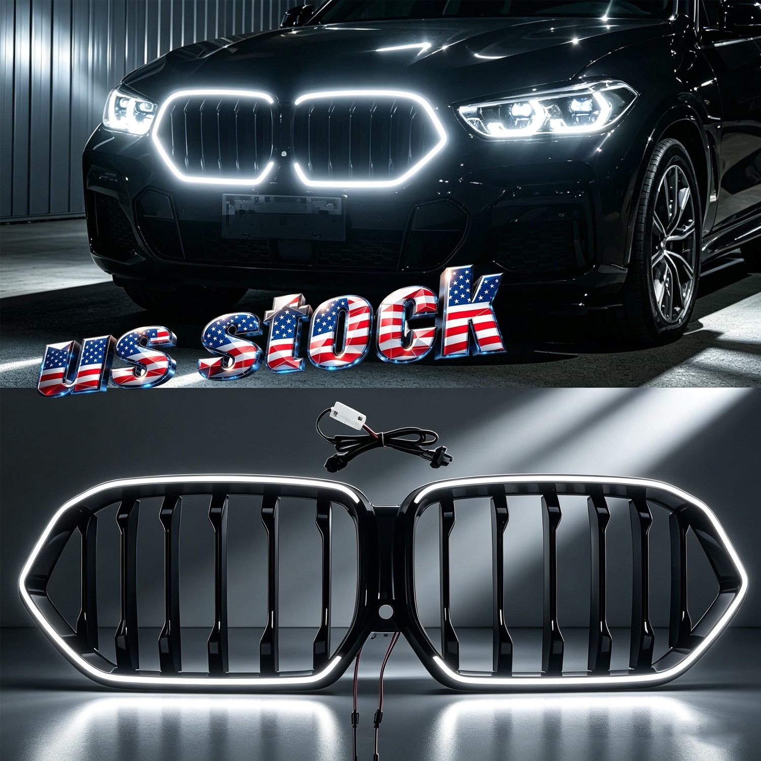 Front Intake Grille W/LED aperture Glossy Black For BMW X6 G06 X6M F96 2020-2023