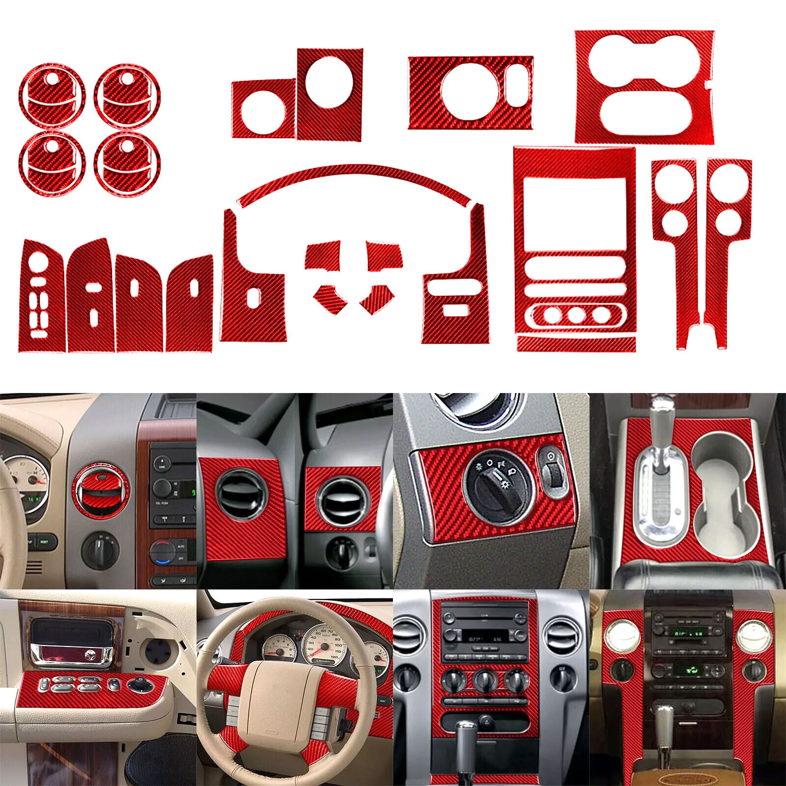 32Pcs Red Carbon Fiber Interior Dash Full Kits Cover For Ford F-150 FX4 2004-08