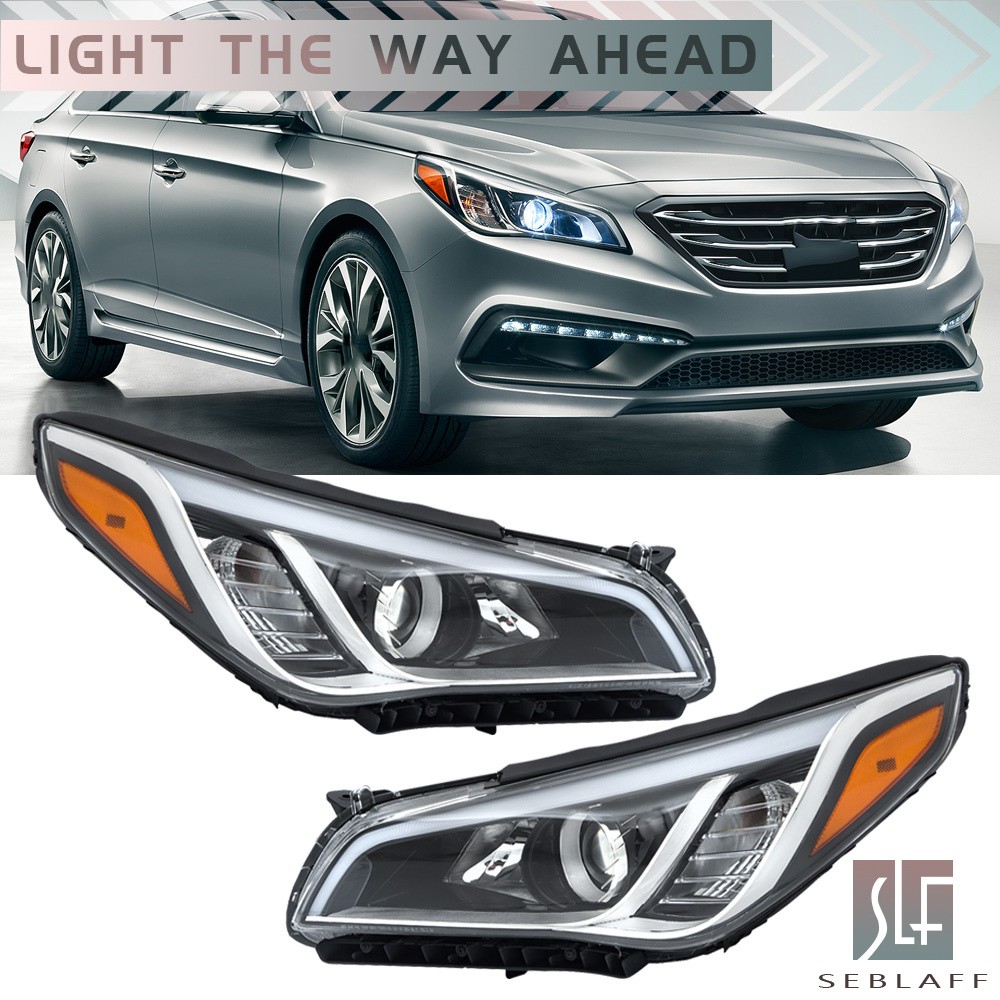 For Hyundai Sonata 2015 2016 2017 Chrome Halogen Headlights Headlamps Set Pair