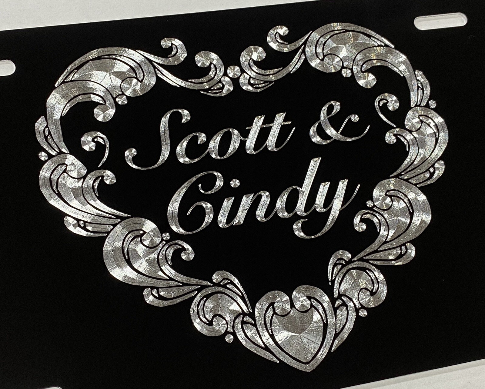 Custom Engraved Heart Couple Wedding Gift Car Tag Diamond Etched License Plate