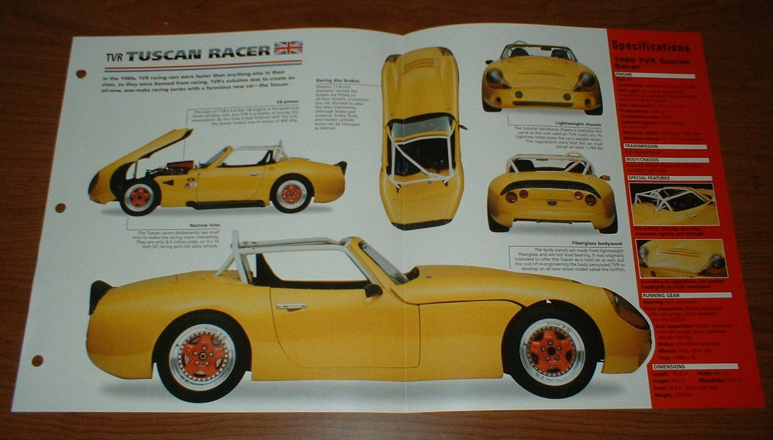 1989 TVR TUSCAN RACER SPEC SHEET BROCHURE POSTER PRINT PHOTO 88 89 90 91 92