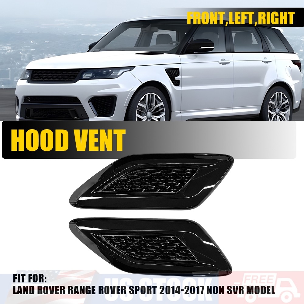 2x Front Hood Vent Air Grille Cover Set For Range Rover Sport 14-17 Glossy Black