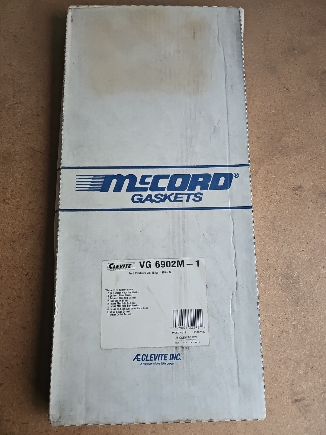 McCord VG6902M-1 Engine Gasket Set Ford 351W V8 1969-1974 NOS Sealed vintage