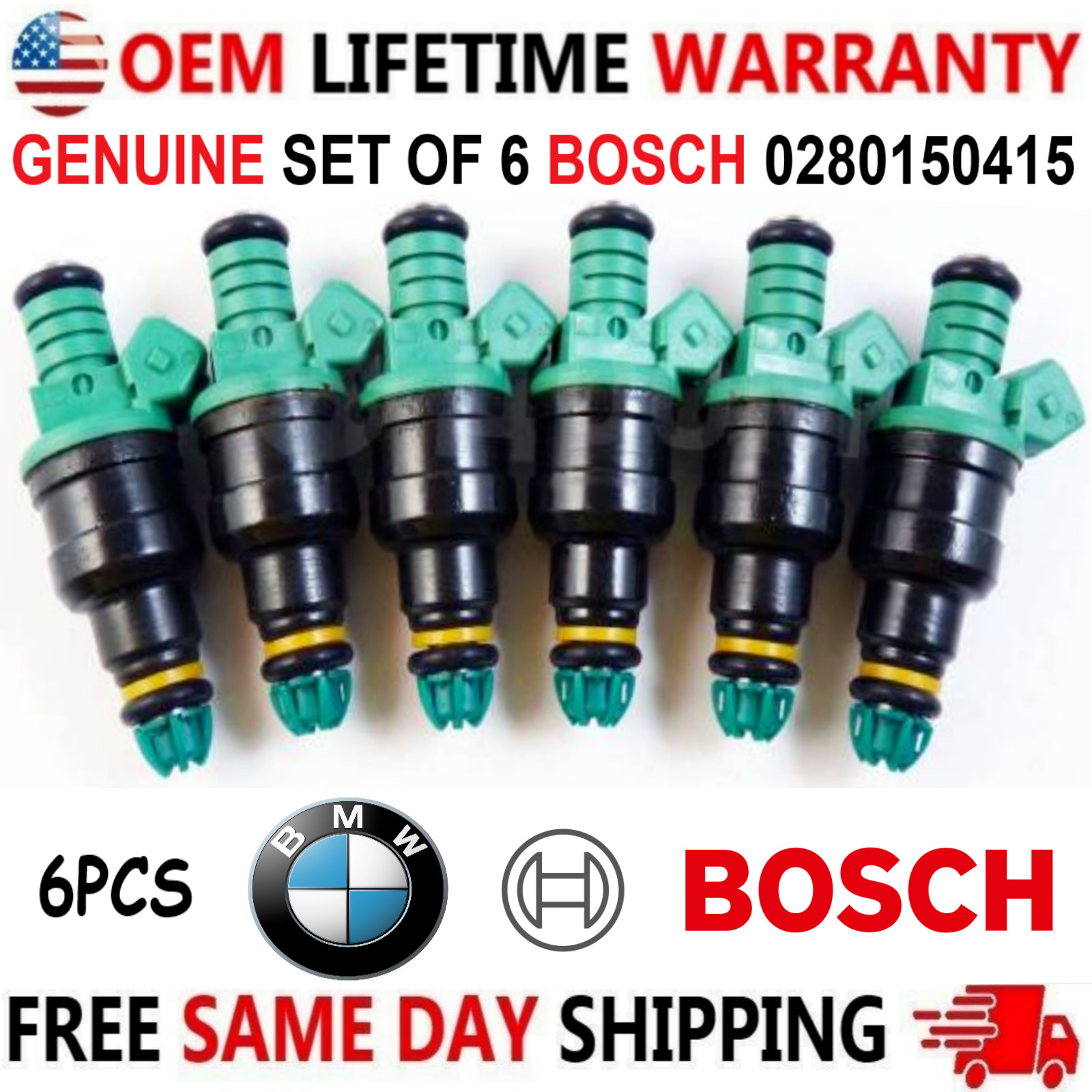 OEM BOSCH x6 Fuel Injectors For 1991-1999 BMW 323i/is/525i/525iT/M3 #0280150415