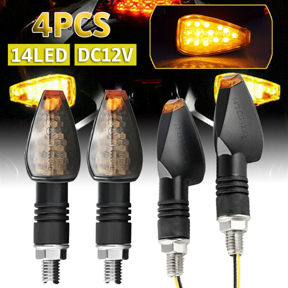 4x LED Motorcycle Rear Turn Signals Indicator Blinker Light Amber Universal 10mm