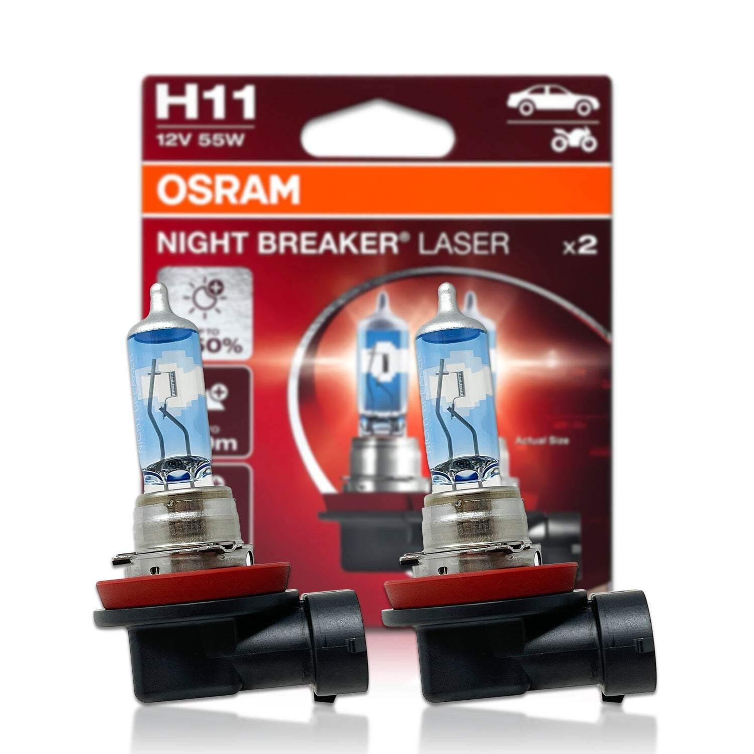 H11 OSRAM Night Breaker LASER Halogen Headlight Bulbs | 2 Pack |