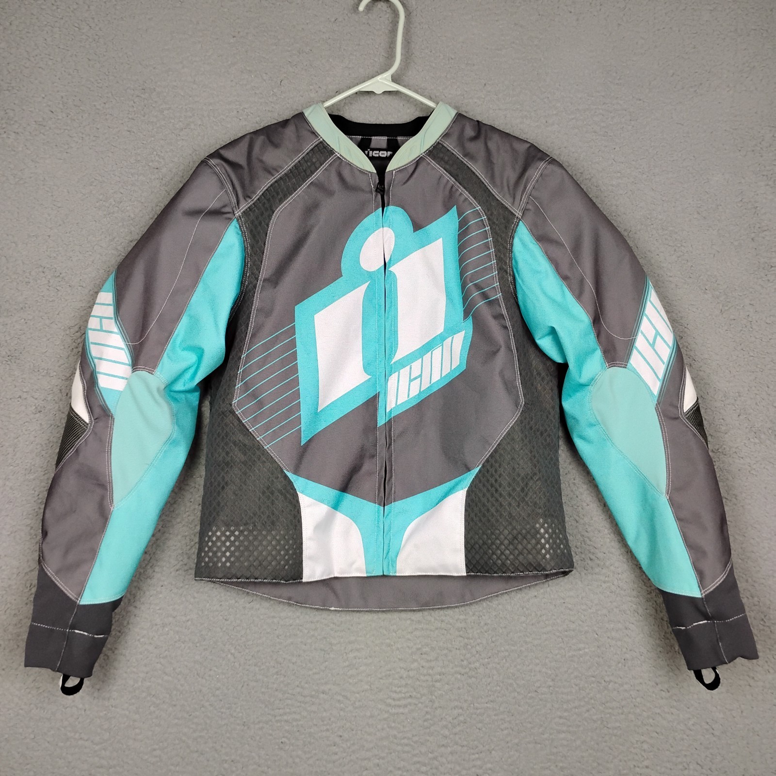 Icon Overlord Womens Textile Riding Jacket Gray Teal Size Medium Armor Moto Icon Overlord Womens Textile Riding Jacket Gray Teal Size Medium Armor Moto