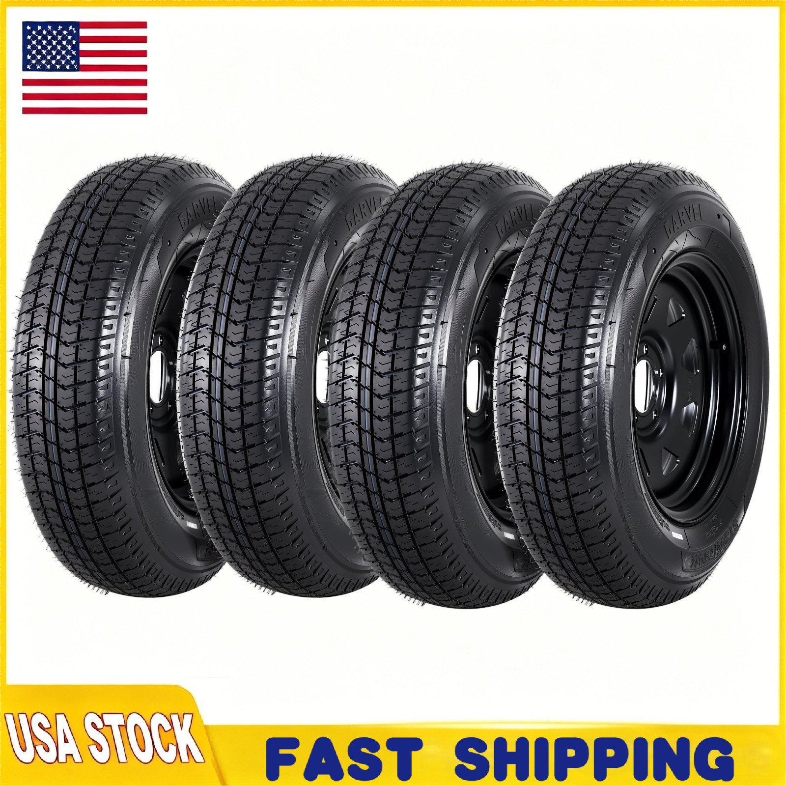 4-pc ST205/75D15 Trailer Tires and Black Wheels with 15\