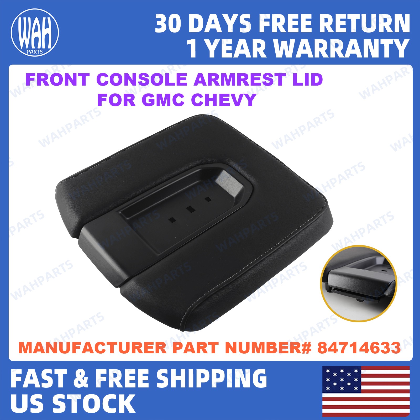 For 2019-2026 Chevy Silverado GMC Sierra Black Front Seat Armrest Lid 84714633