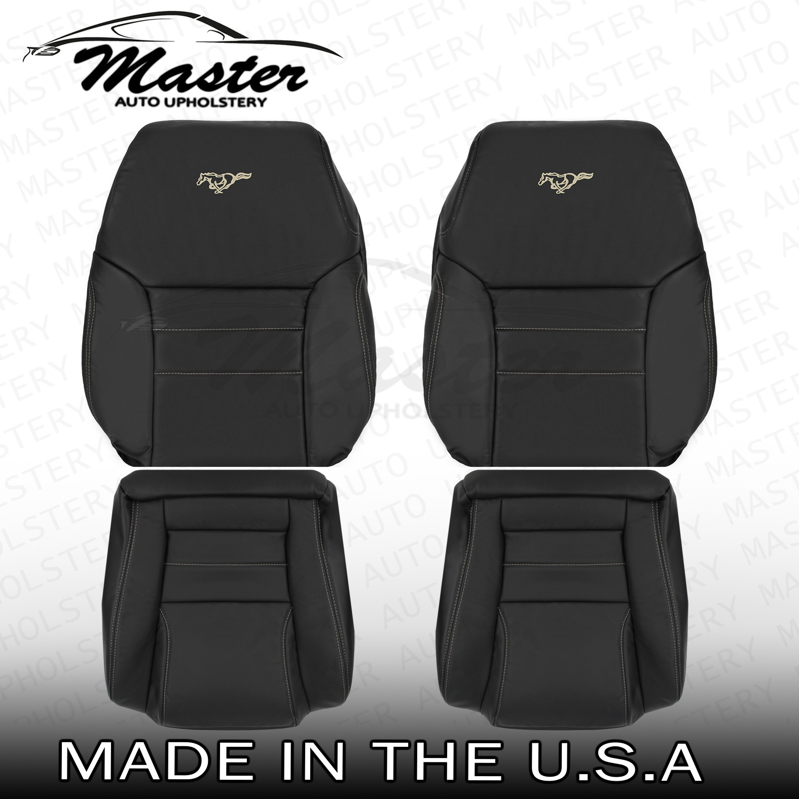 Fits 1994 - 1998 Ford Mustang Front TOP & BOTTOM Black Vinyl Seat Covers (4PCS)
