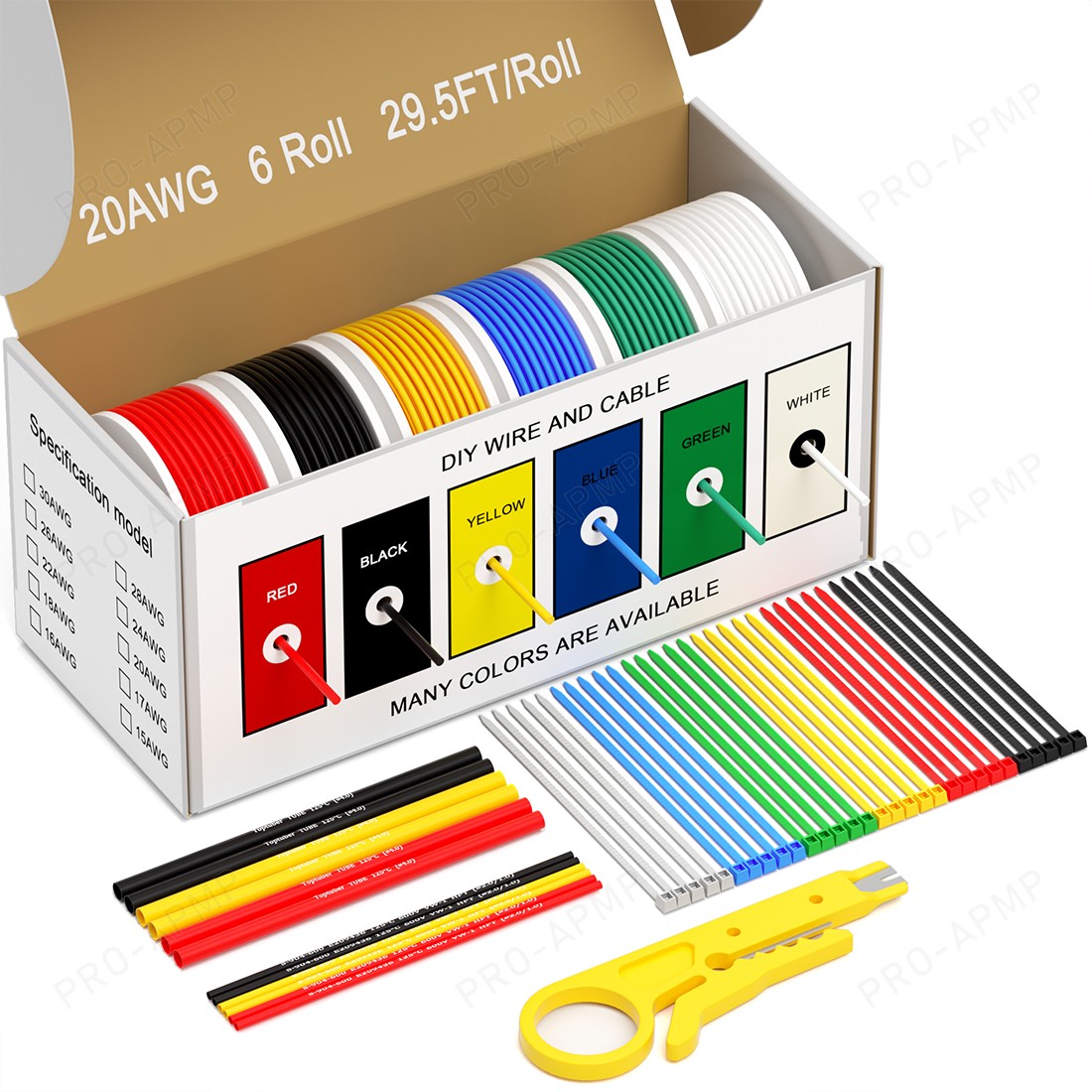 20 AWG PVC Hook-Up Wire 6 Colors 29.5ft, Stranded Tinned Copper Flexible Cable