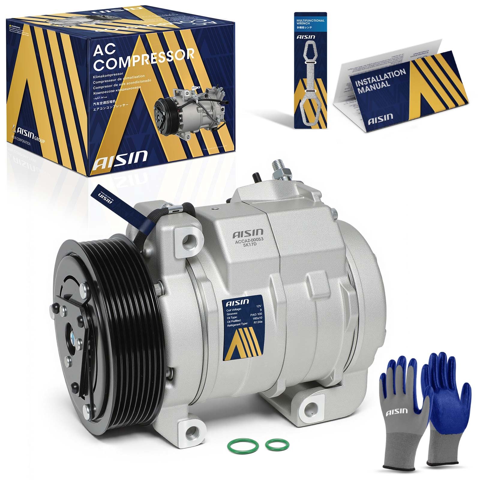 AISIN AC Compressor with Clutch for Ram 1500 2500 3500 4500 2010-2023 3.6L 6.7L AISIN AC Compressor with Clutch for Ram 1500 2500 3500 4500 2010-2023 3.6L 6.7L