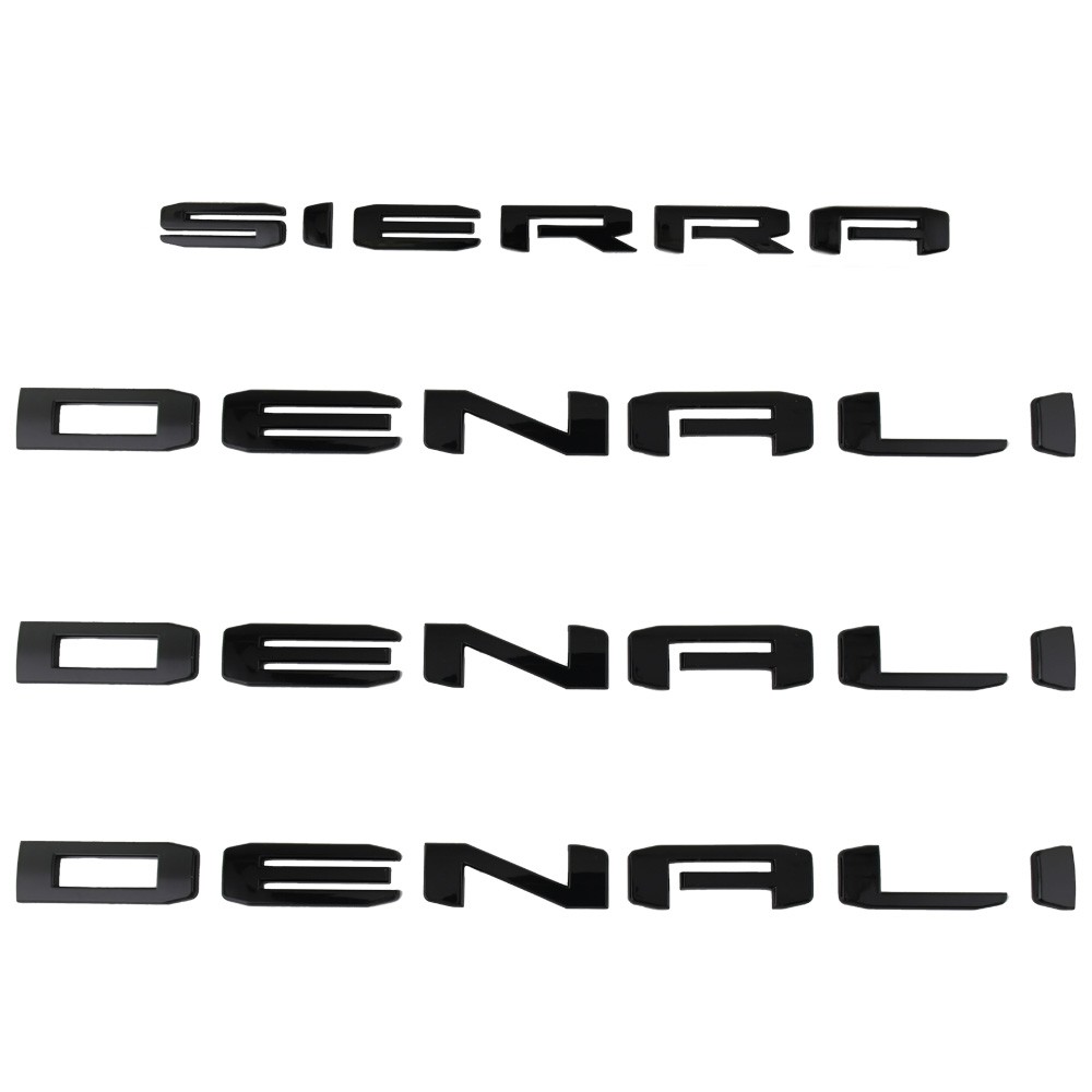 Set of 4 Black DENALI Sierra Emblems Letters Fit GMC Sierra 1500 2500hd 3500hd