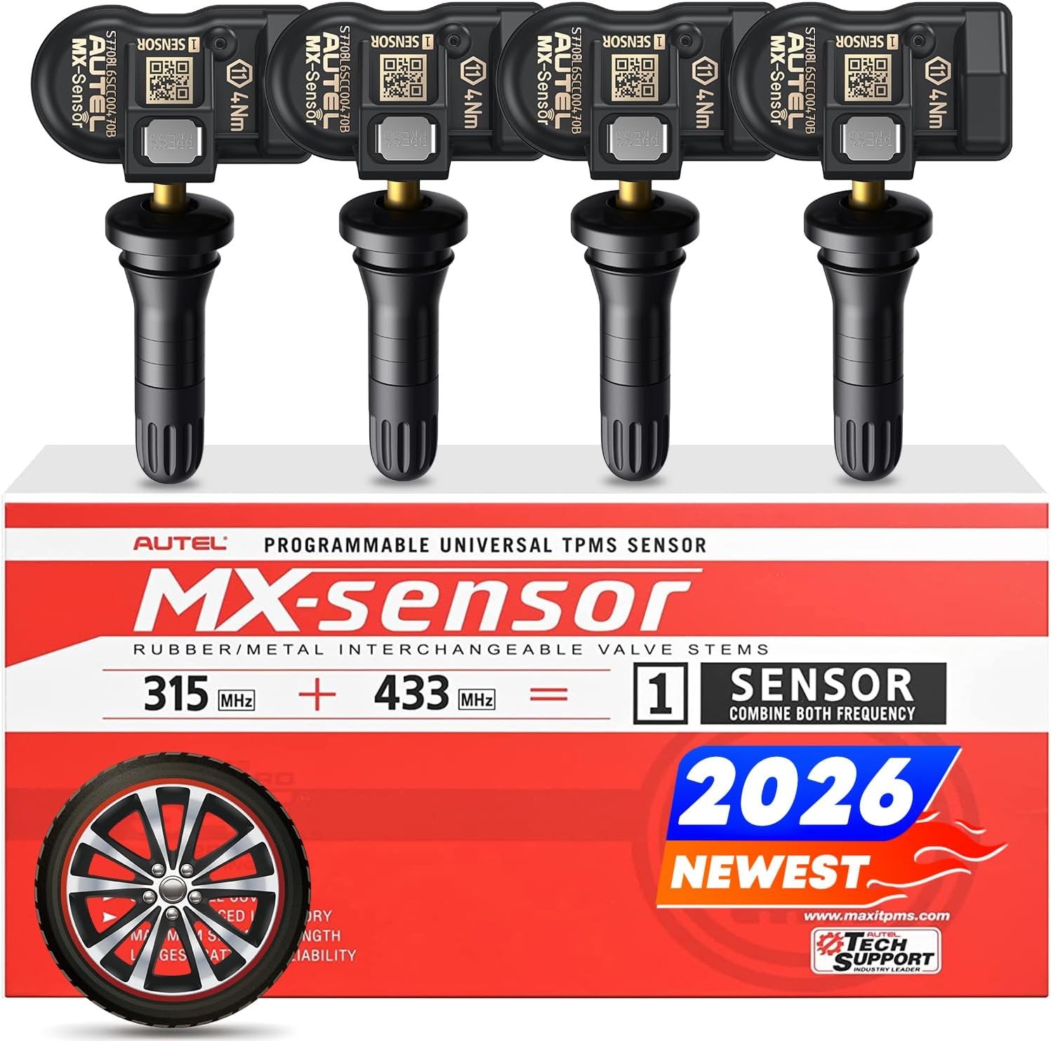4Pack Autel MaxiTPMS TPMS Sensors 315MHz 433Mhz Tire Pressure MX-Sensor Rubber