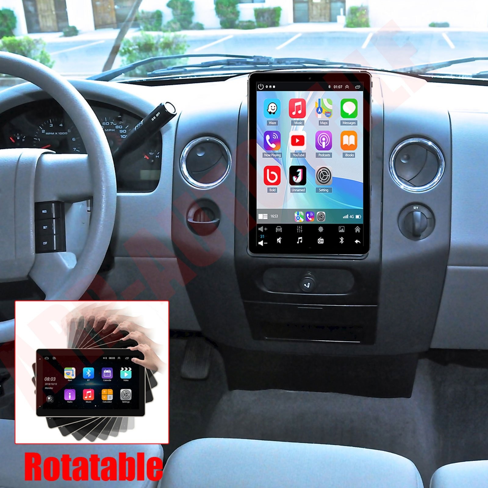 For Ford F150 Double 2004-2008 Din Car Radio Rotated Android 15 Stereo CarPlay