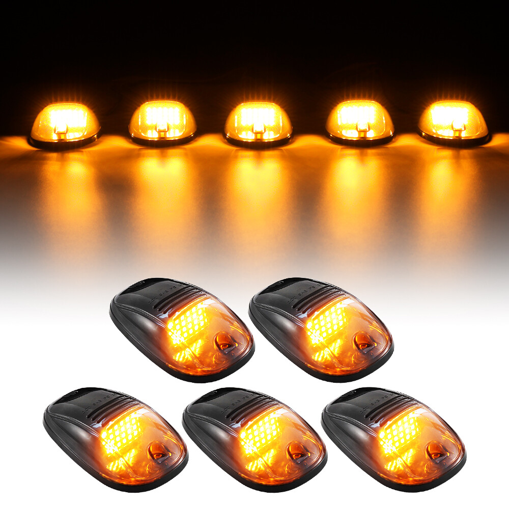 5Pcs Smoked Amber Car Roof LED Cab Top Marker Running Lights For Truck SUV Lamps
