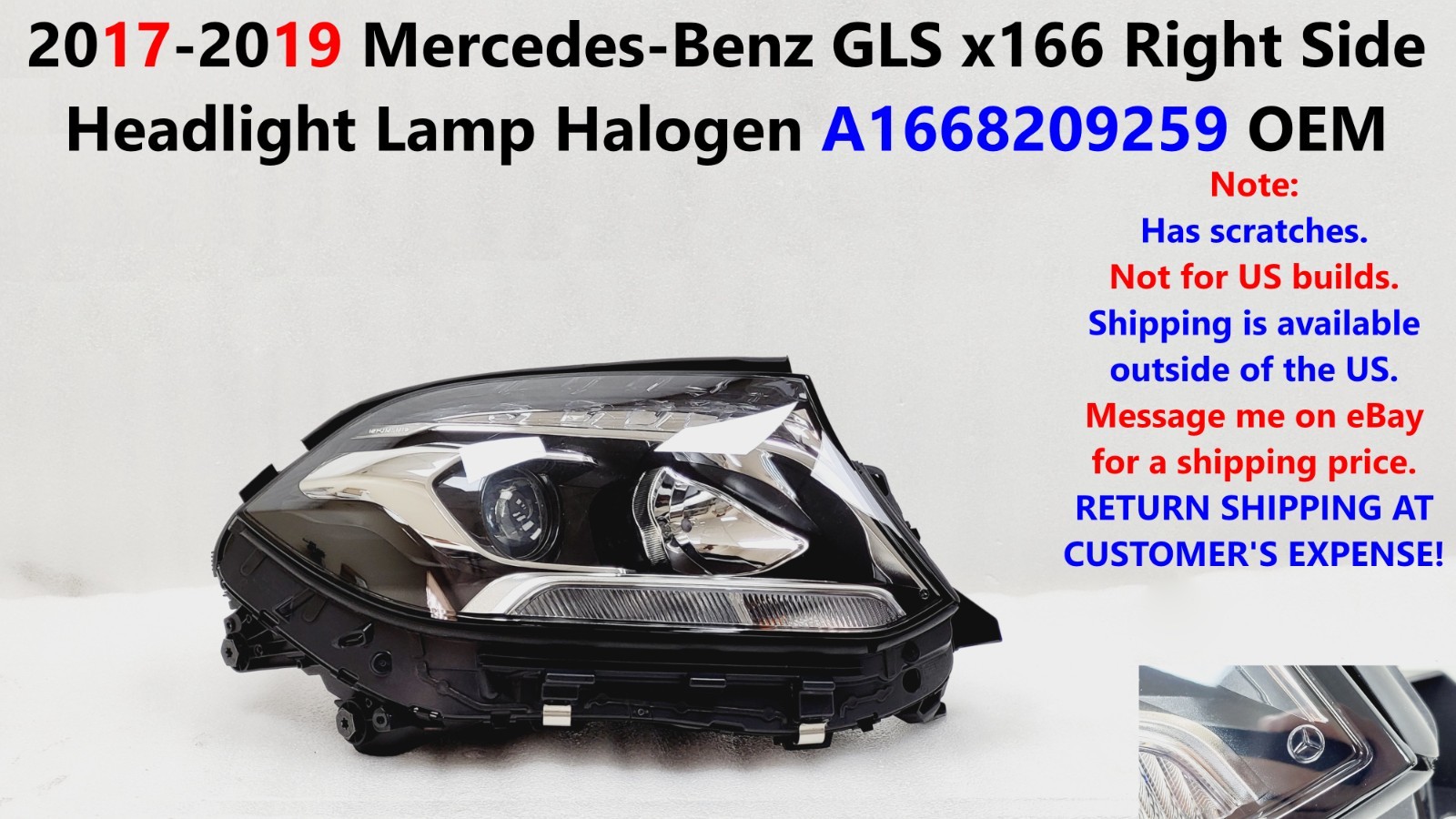2017 -2019 Mercedes-Benz GLS x166 Right Side Headlight Lamp Halogen A1668209259