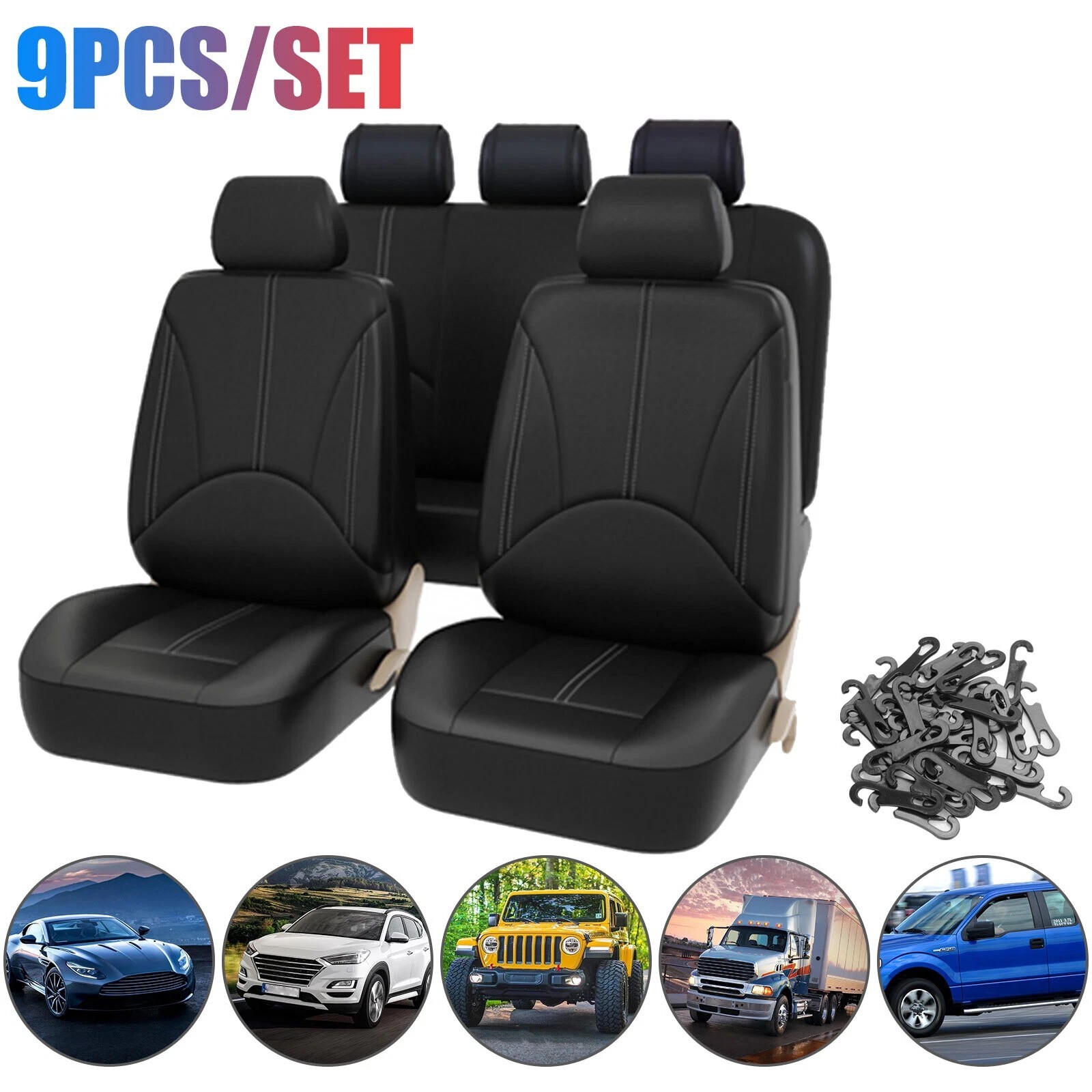 5 asientos Cubreasientos De Cuero PU Para Autos Cubre Fundas Asientos De Carros