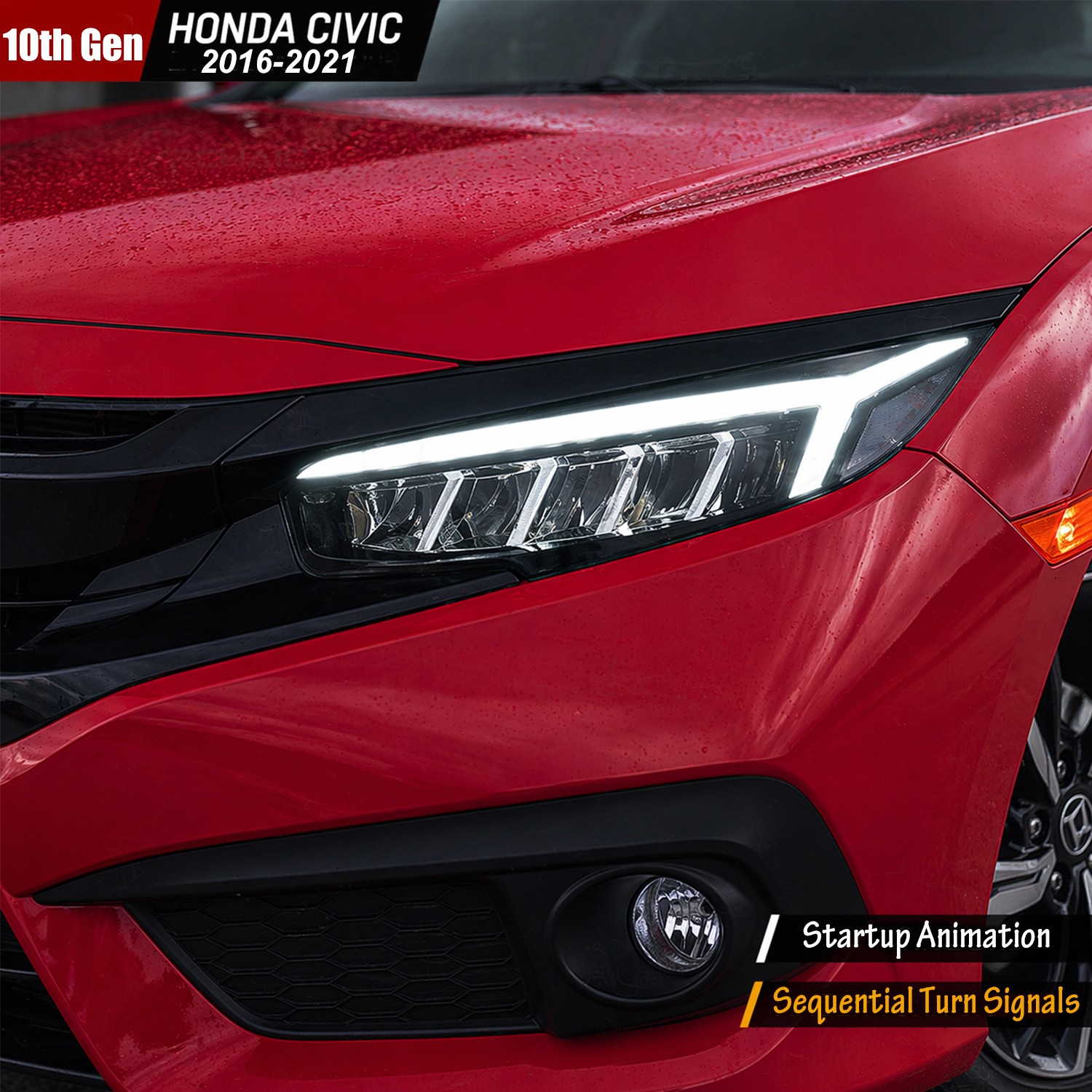 Pair Full LED Headlights Faros For 2016-21 Honda Civic 10th Gen Sequential Lamps