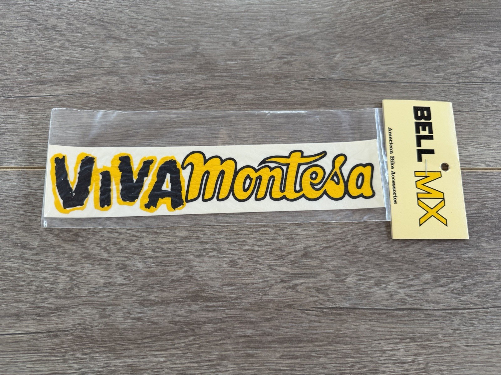 Vintage Viva Montesa Motorcycle Bell MX Yellow Decal Bumper Sticker 60s 70s NOS Vintage Viva Montesa Motorcycle Bell MX Yellow Decal Bumper Sticker 60s 70s NOS