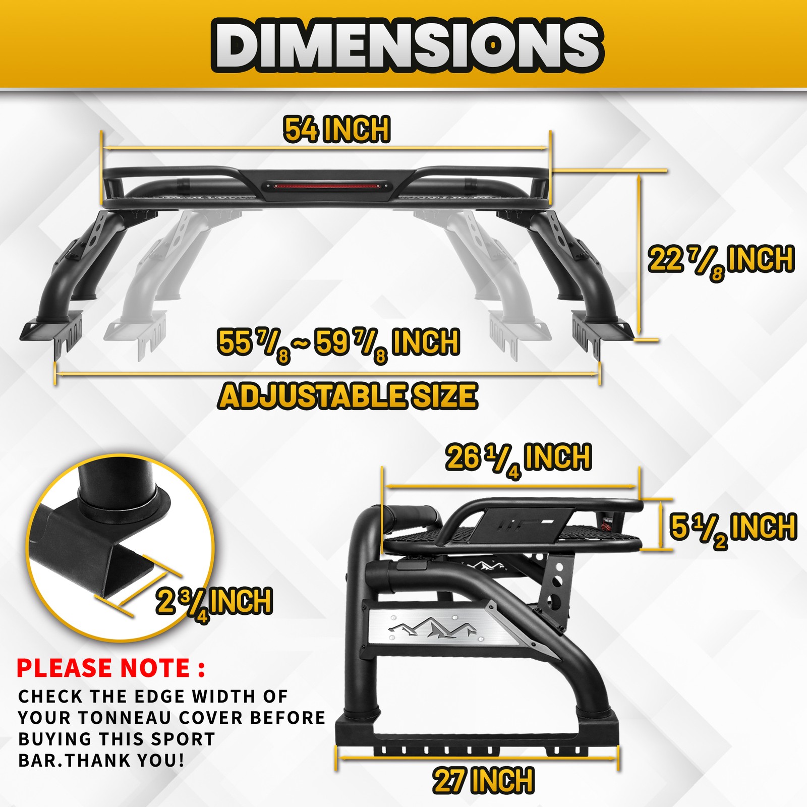 Truck Roll Bar Adjustable Chase Rack For F-150 Silverado Ram 1500 Tundra Tacoma