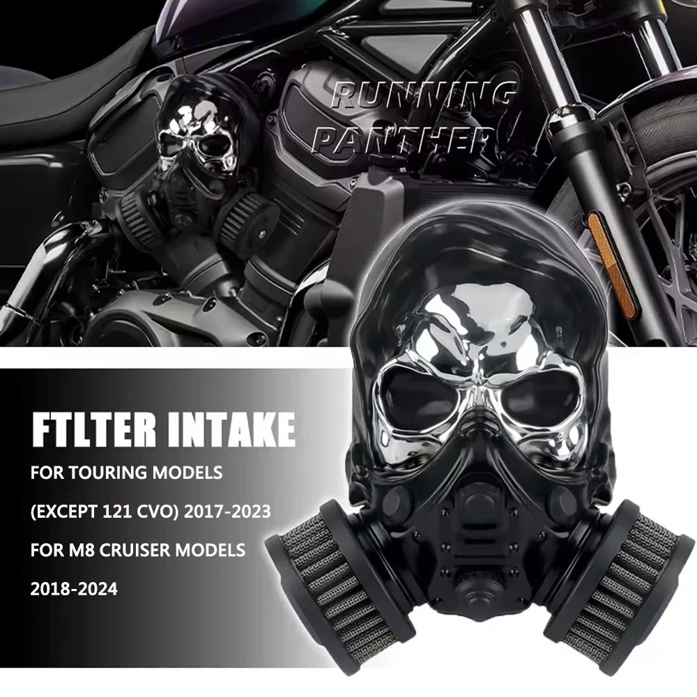 New Aluminum Skull Air Cleaner Filter Intake Kit For M8 Cruiser Models 2018-2024