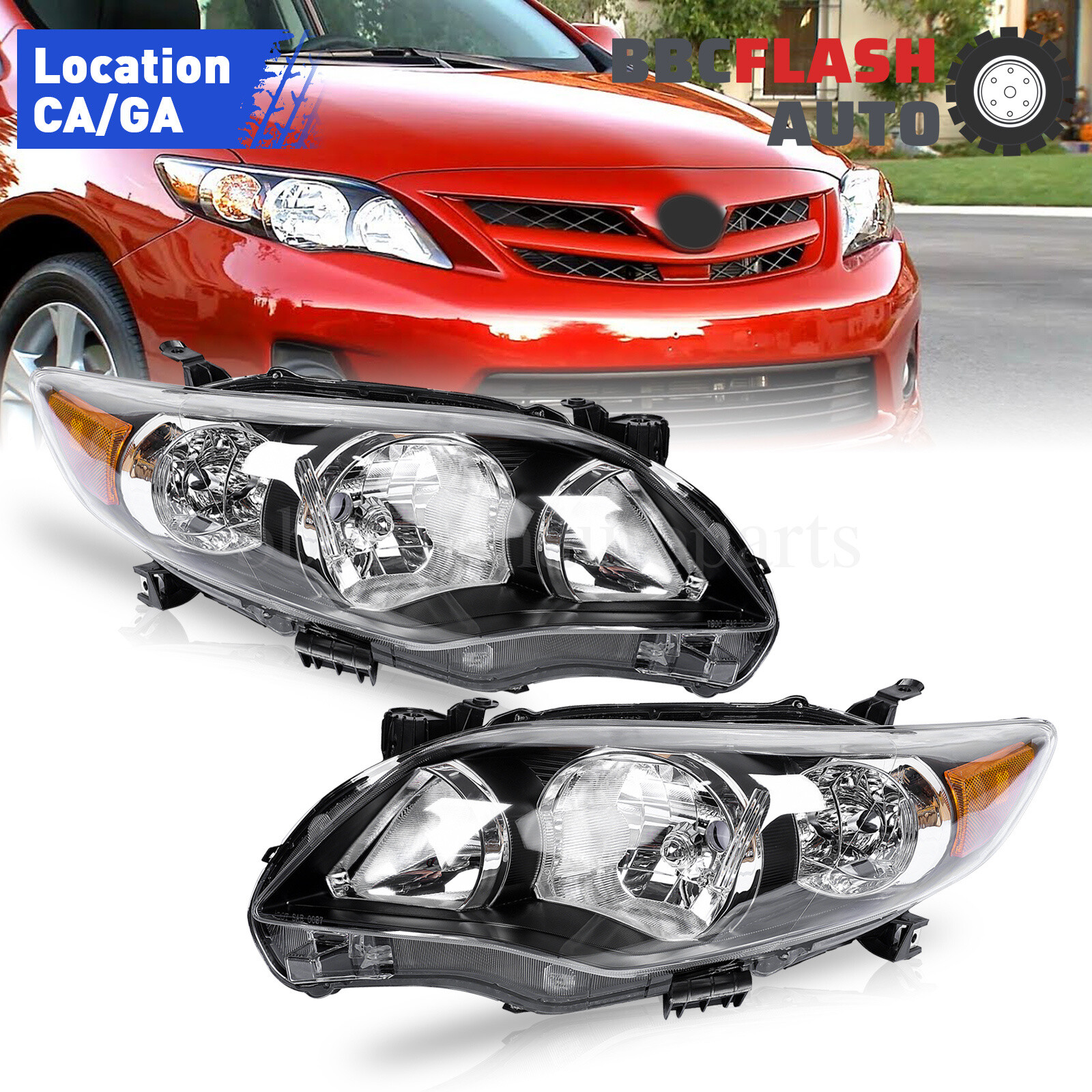 2x Headlights Fit 2011 2012 2013 Toyota Corolla Black Housing Headlamps LH&RH 2x Headlights Fit 2011 2012 2013 Toyota Corolla Black Housing Headlamps LH&RH