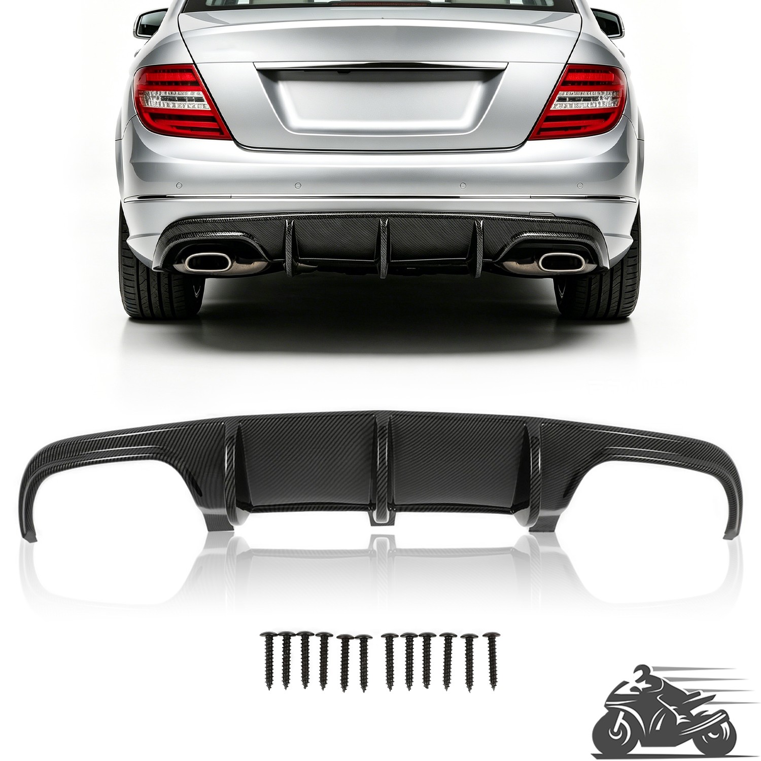 Lower Rear Diffuser Bumper Lip Shark Fin For Mercedes-Benz W204 C-Class 2008-11