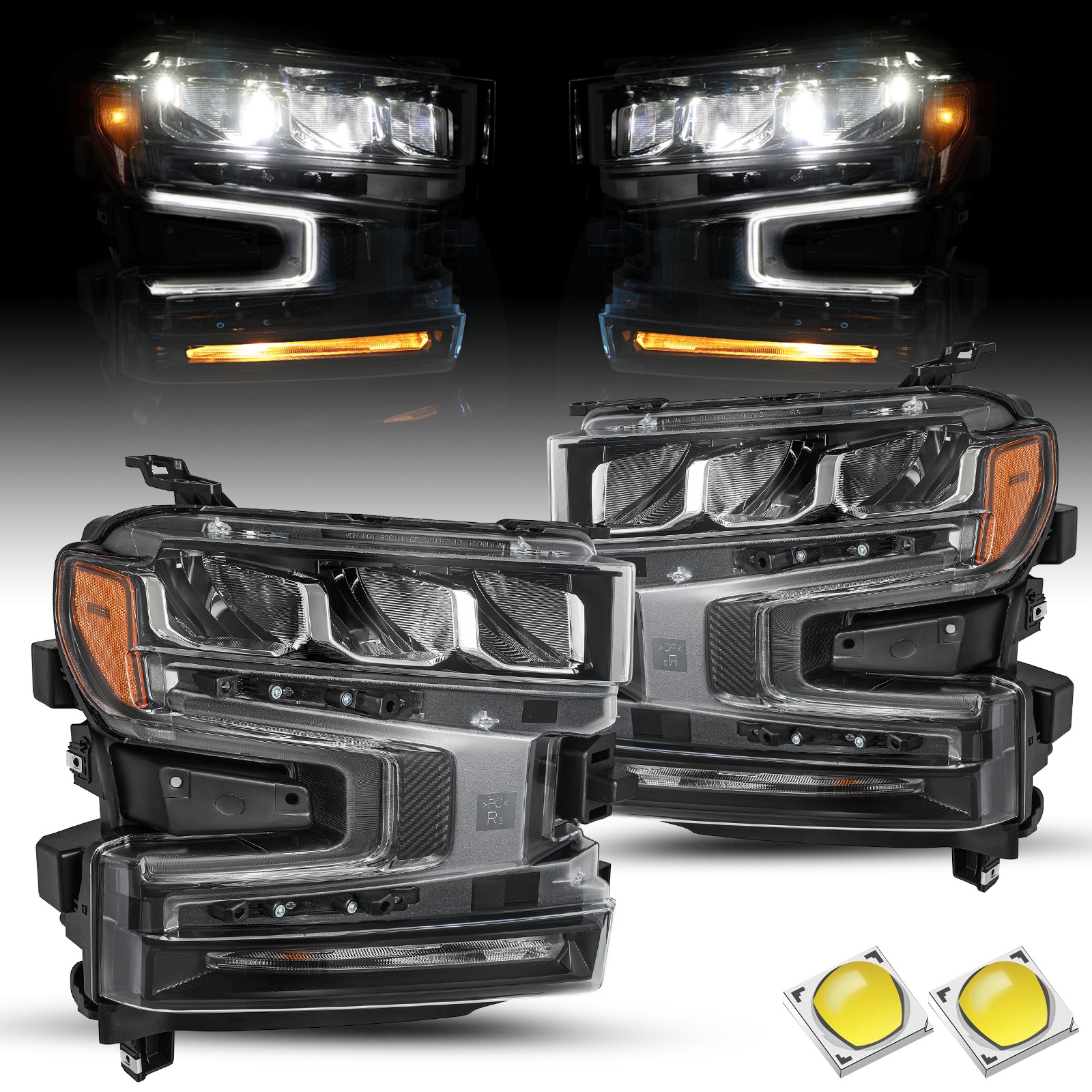 For 2019 2020 2021 Chevy Silverado 1500 Headlights Headlamps w/LED Assembly Sets For 2019 2020 2021 Chevy Silverado 1500 Headlights Headlamps w/LED Assembly Sets