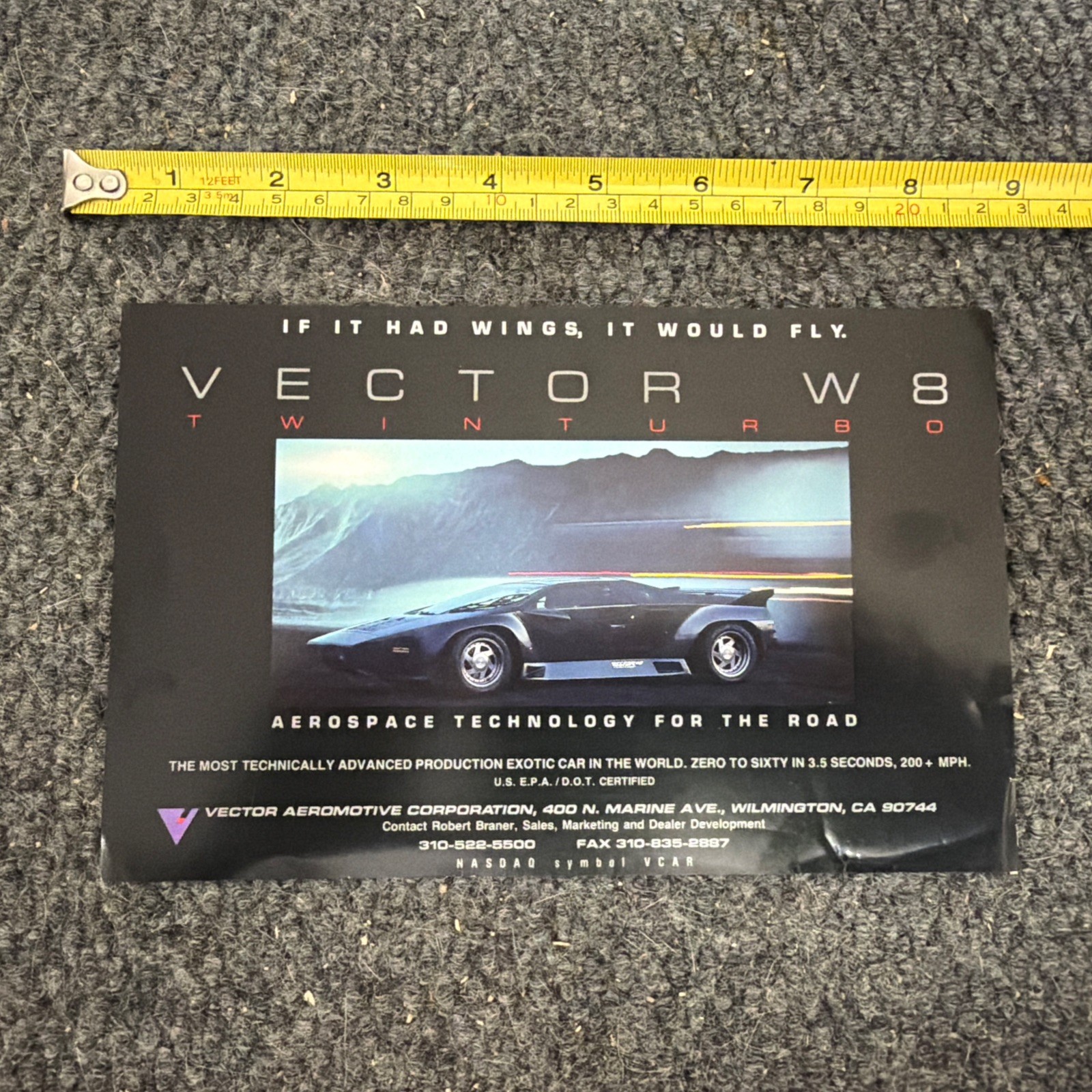 1992 Vector W8 Technical Data Sheet Brochure