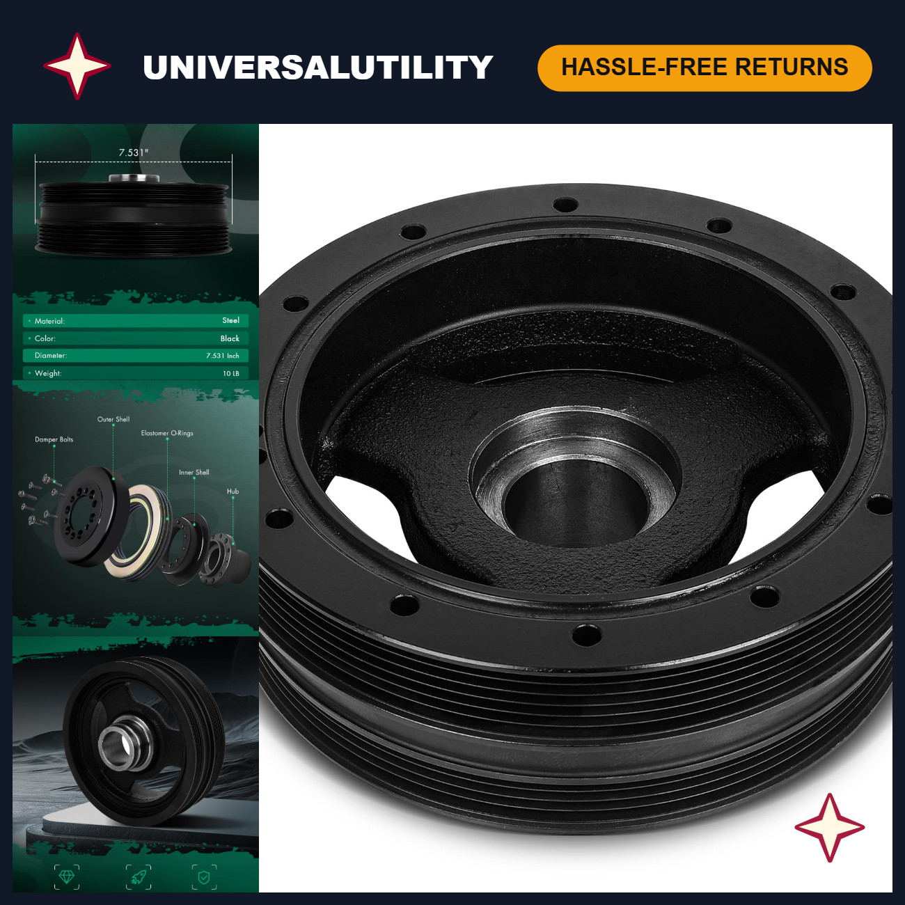 Harmonic Balancer Crankshaft Pulley for Cadillac 594-115 Engine Replacement Part