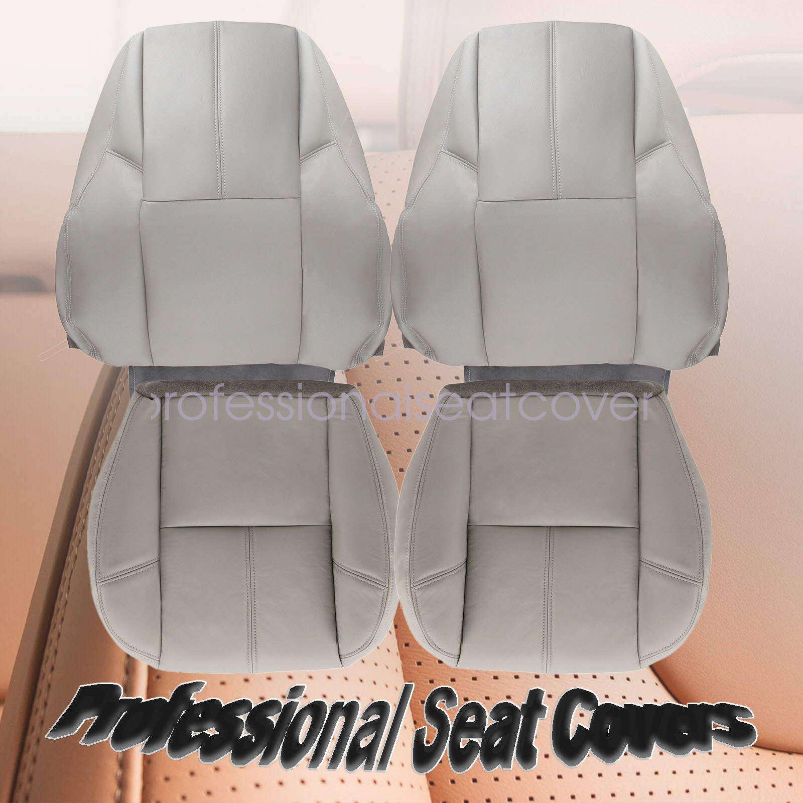 For 2007-2014 GMC Sierra 2500 HD Both Side Bottom & Top Seat Leather Cover Gray