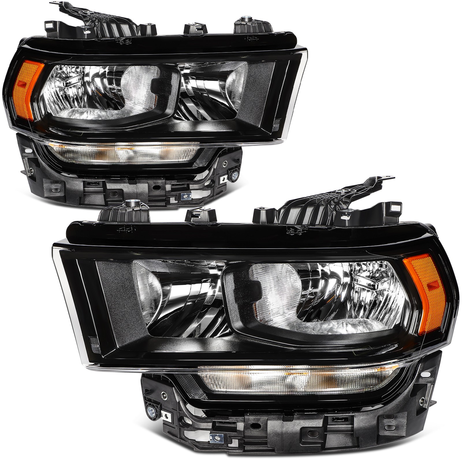 Black PAIR/2PCS Halogen Headlights Assembly W/ Bulbs For Ram 2500 Lone 2019-2024 Black PAIR/2PCS Halogen Headlights Assembly W/ Bulbs For Ram 2500 Lone 2019-2024