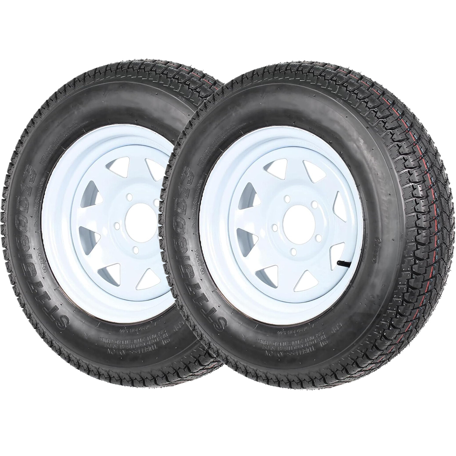 2-Pack Trailer Tire On Rim ST175/80D13 175/80 D 13 LRC 5 Lug White Spoke Wheel