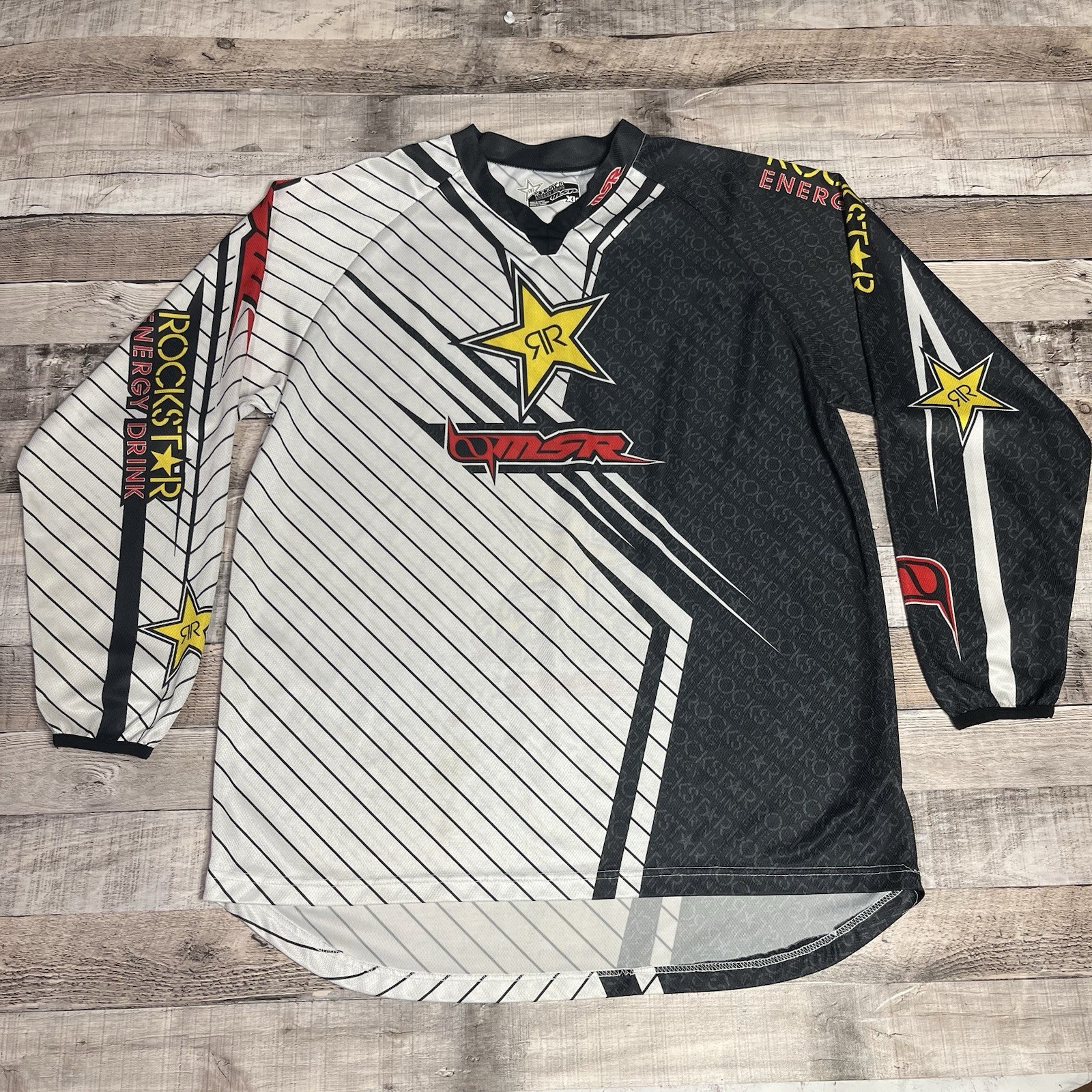Rockstar Energy Jersey Men’s XL Black White MSR Racing Motocross Heat 