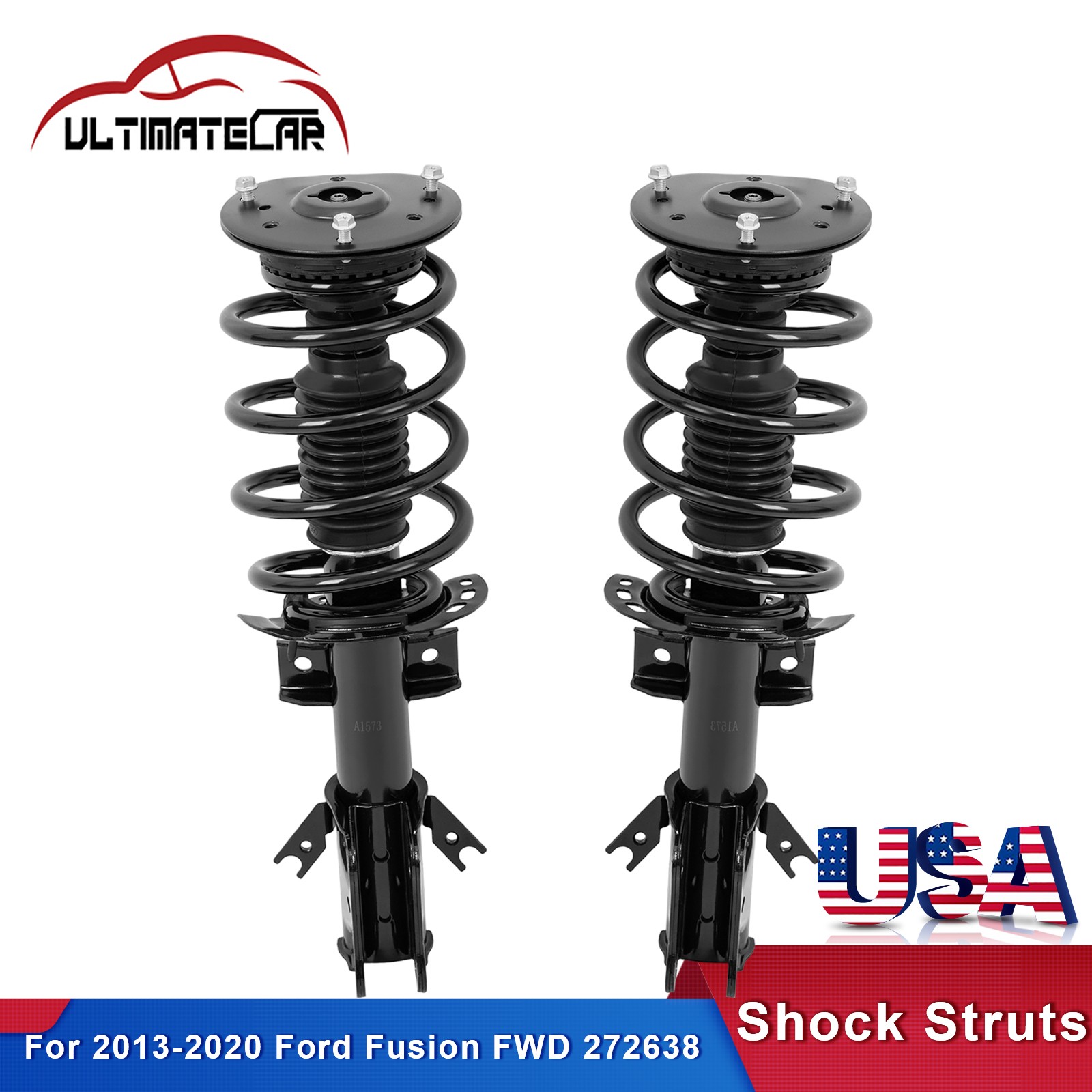 Pair Complete Front Shocks Struts w/ Coil Springs For 2013-2020 Ford Fusion FWD Pair Complete Front Shocks Struts w/ Coil Springs For 2013-2020 Ford Fusion FWD