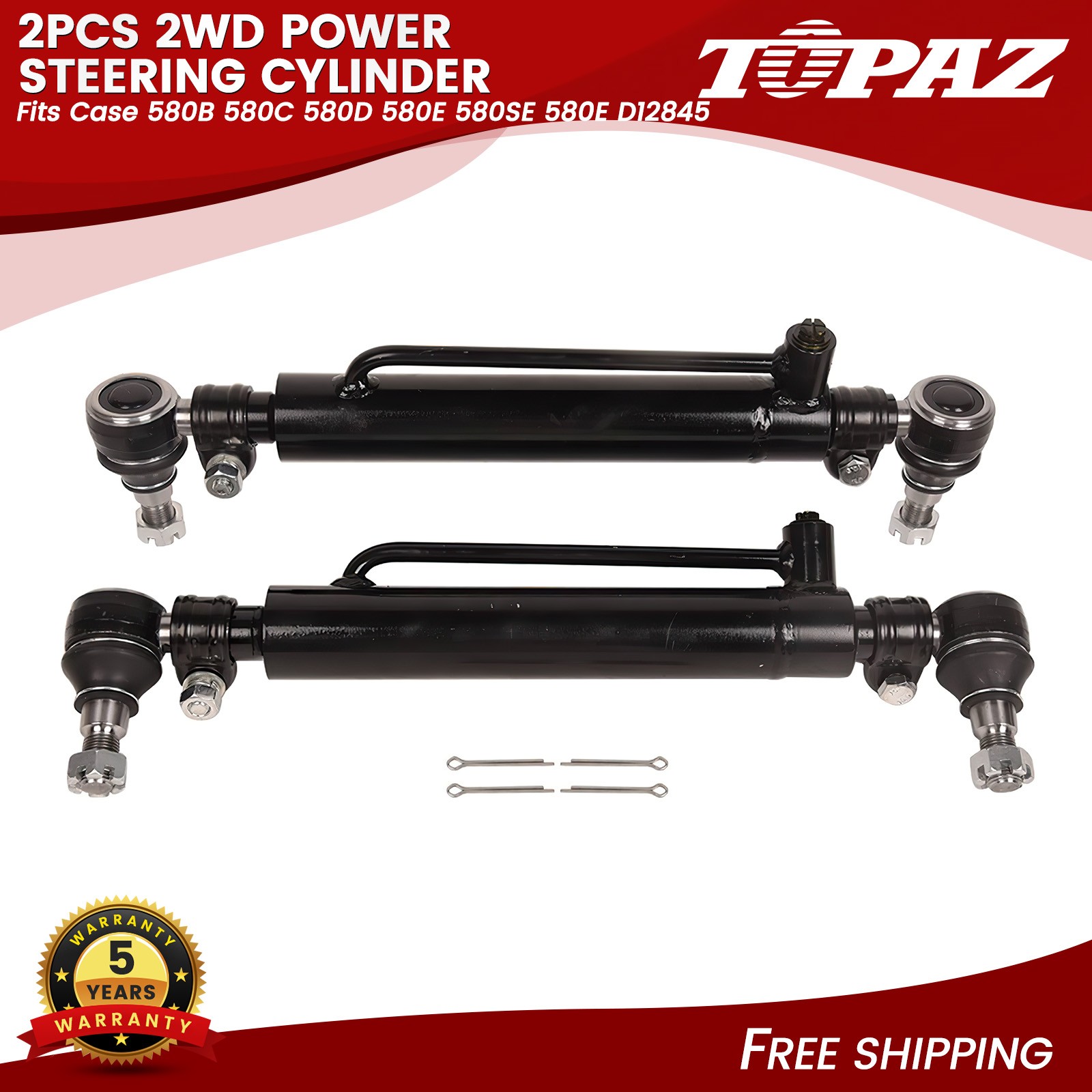 2Pcs 2WD Power Steering Cylinder For Case 580B 580C 580D 580E 580SE 580E D12845