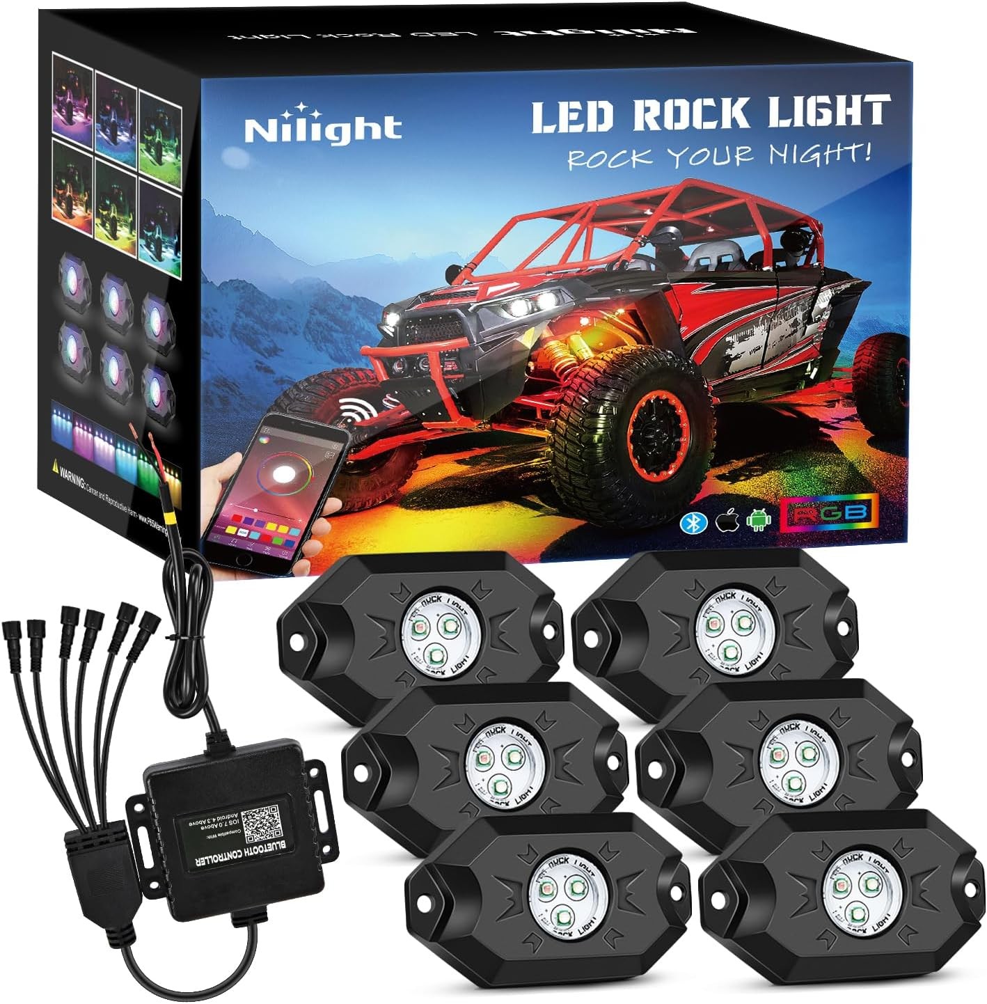 Nilight RGB LED Rock Lights Kit Wide Angle Wheel Well Light with Remote