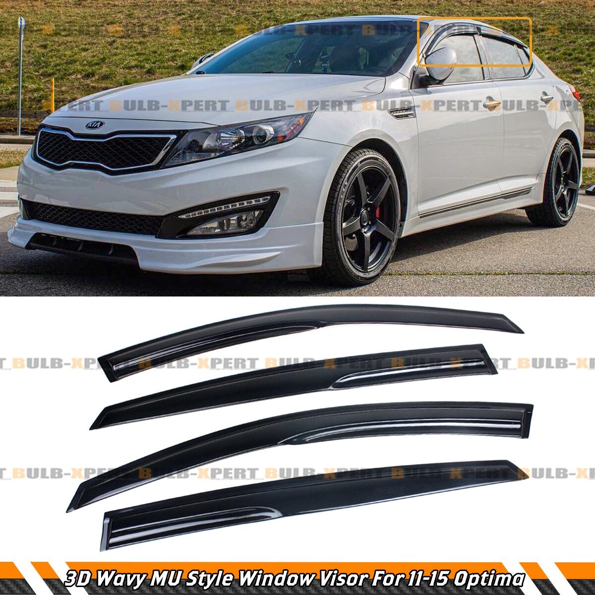 FOR 2011-15 KIA OPTIMA SX EX LX 3D WAVY WINDOW VISOR RAIN GUARD DEFLECTOR SHADE
