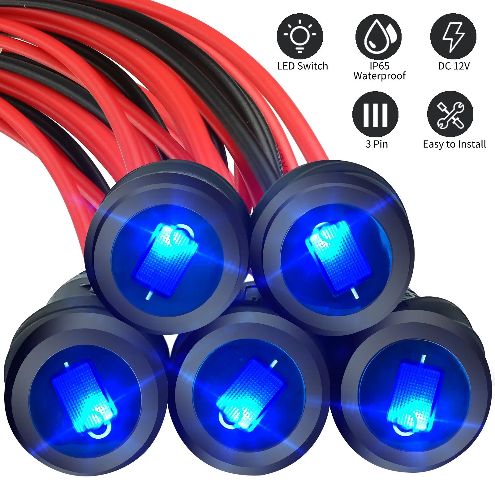 5X Blue LED Light 12V Round Toggle Switch SPST On/Off Car Boat Marine Waterproof 5X Blue LED Light 12V Round Toggle Switch SPST On/Off Car Boat Marine Waterproof