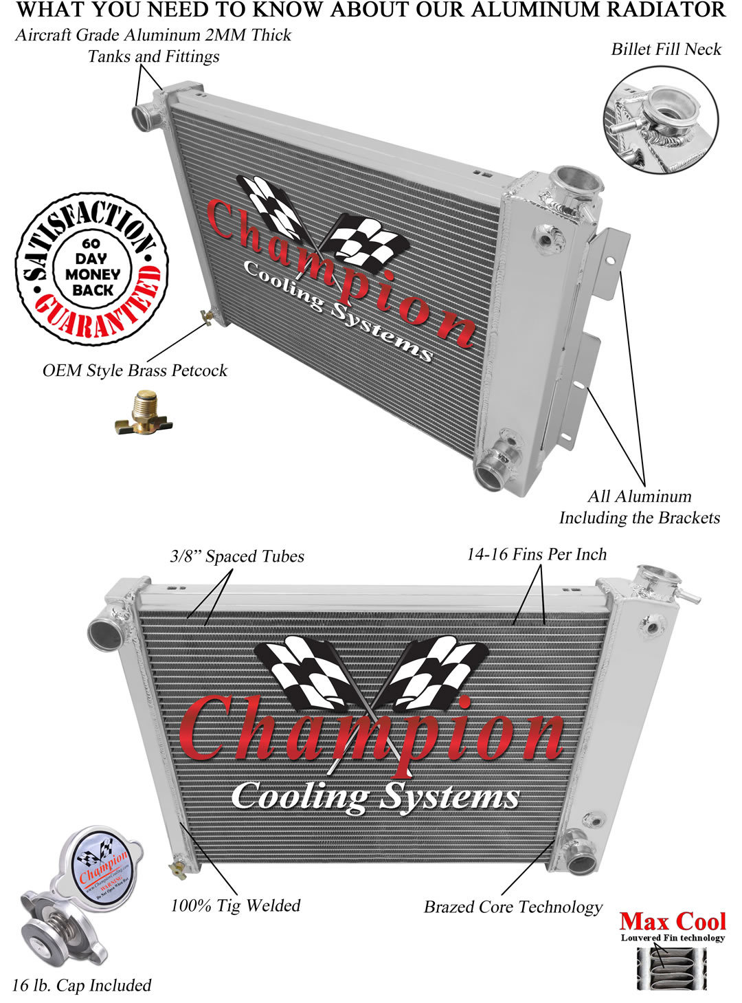4 Row AAR Champion Radiator for 1967 - 1969 Chevrolet Camaro Big Block V8 Engine