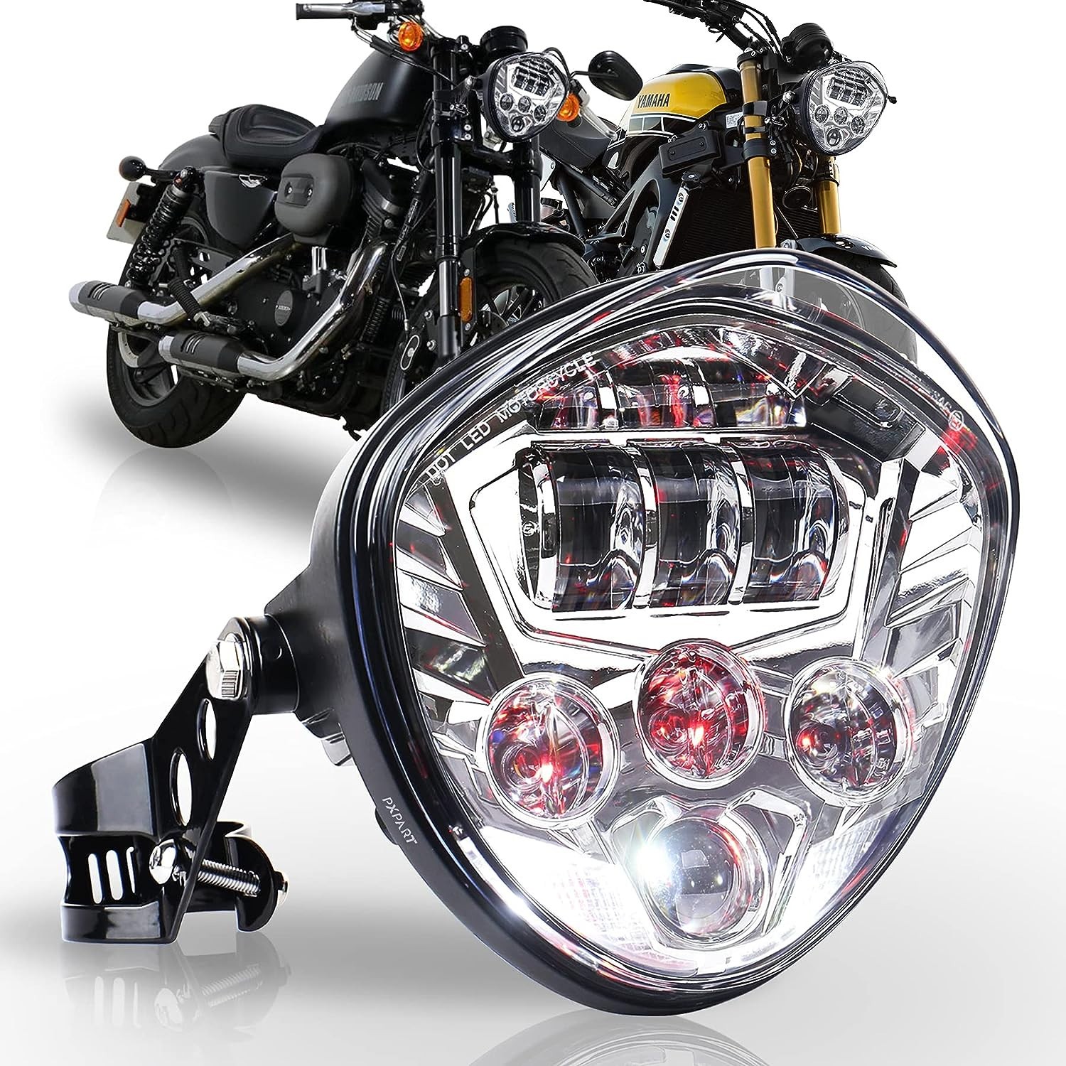 Chrome 7'' LED Projector Headlight for Universal Motorcycle Honda Yamaha Triumph