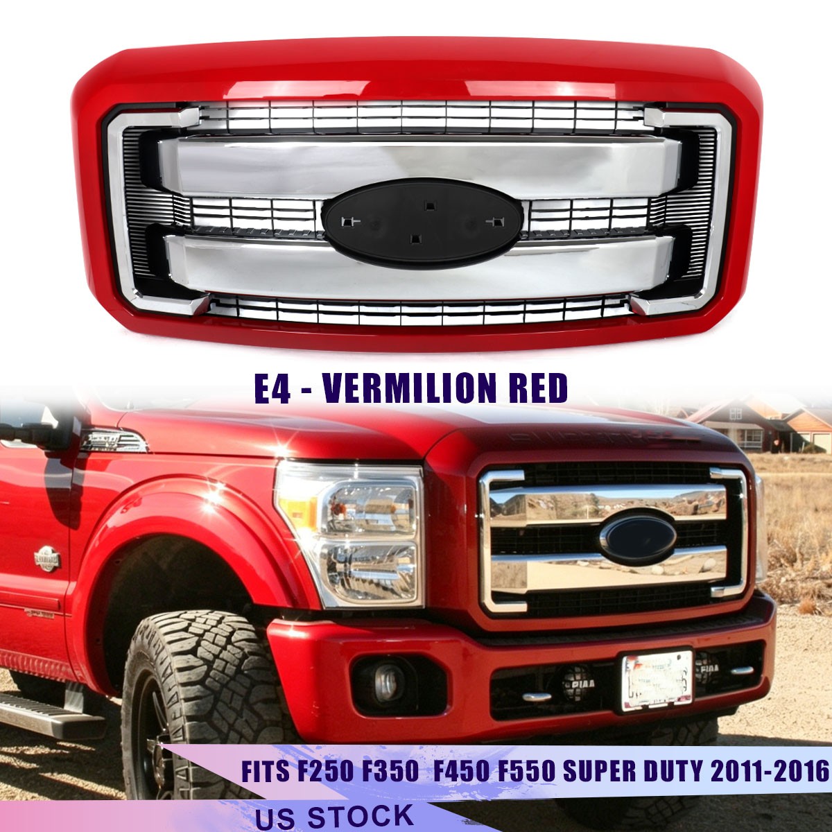 Vermilion Red Frame Grill Assembly For 2011-2016 F250/F350/F450/F550 Super Duty