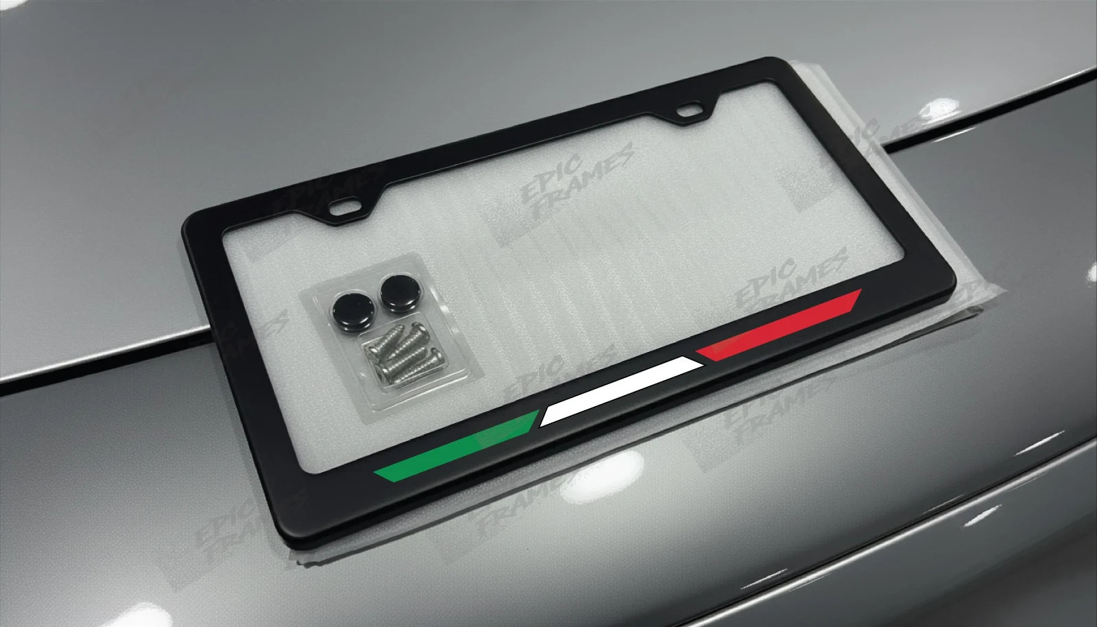 Italian Flag Colors Racing Style Carbon Fiber License Plate Frame Italian Flag Colors Racing Style Carbon Fiber License Plate Frame