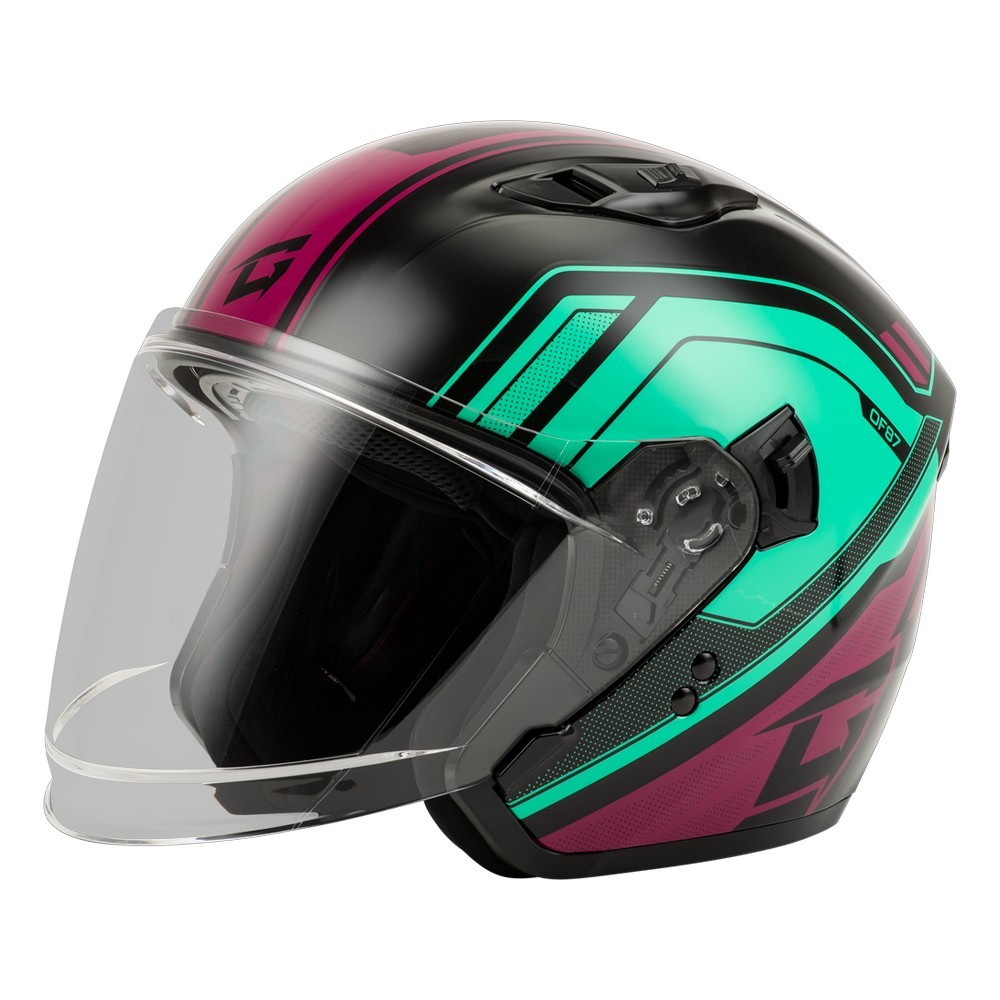 Gmax OF-87 Duke Black/Aqua Open Face Helmet w/LED Light - Adult Sizes XS - 2X Gmax OF-87 Duke Black/Aqua Open Face Helmet w/LED Light - Adult Sizes XS - 2X