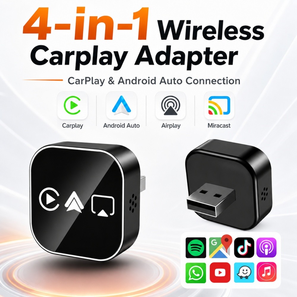 Upgrade 4In1 Wired to Wireless CarPlay Android Auto AirPlay Mirror Link Adapter