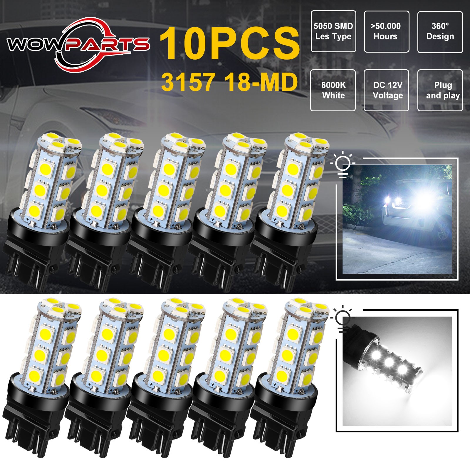 10PCS 3157 3156 18-SMD Reverse Brake Stop Turn Signal Tail LED Light Bulbs White 10PCS 3157 3156 18-SMD Reverse Brake Stop Turn Signal Tail LED Light Bulbs White