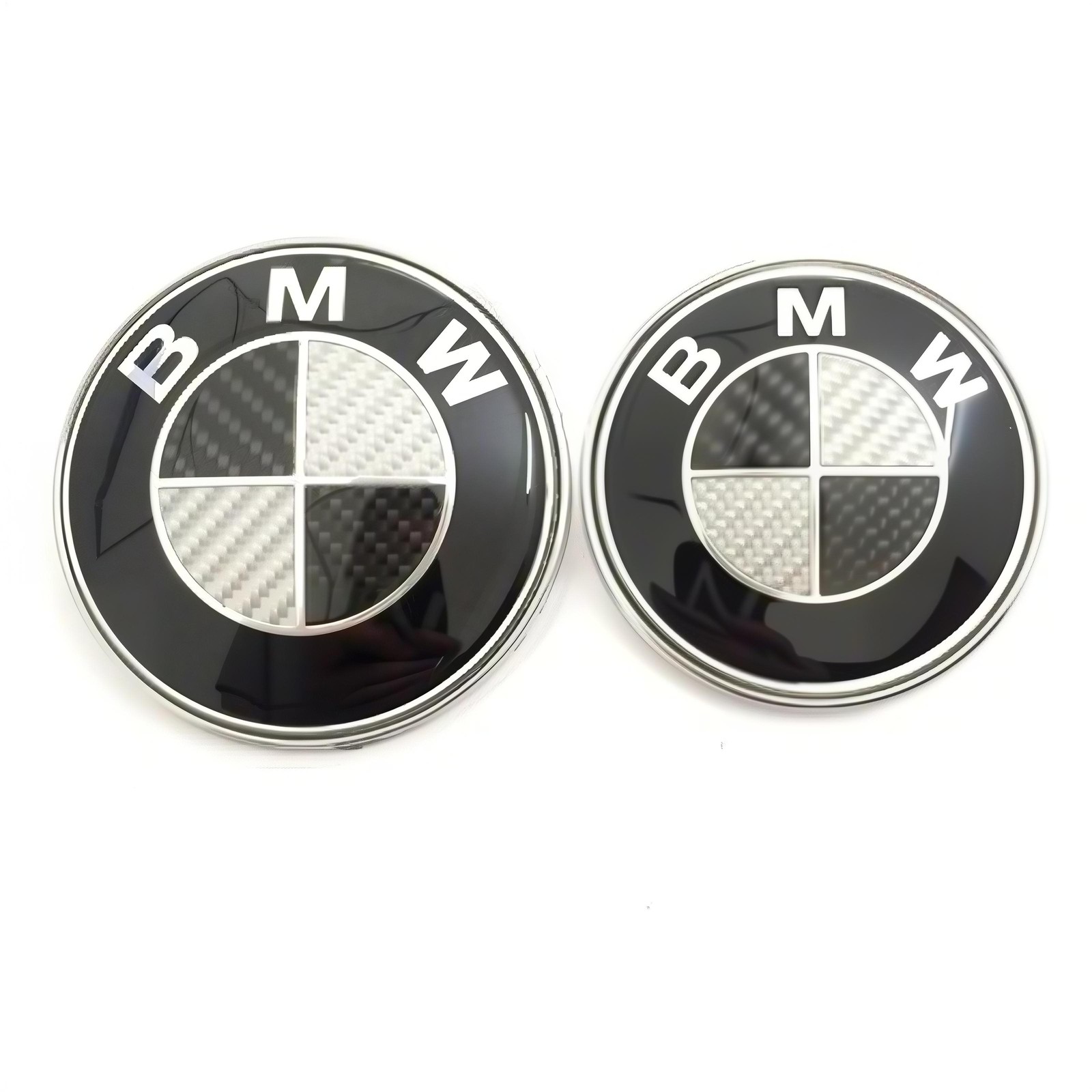 Fit For BMW Carbon Fibre Badges Front Rear Emblem Black & White (82mm + 74mm)