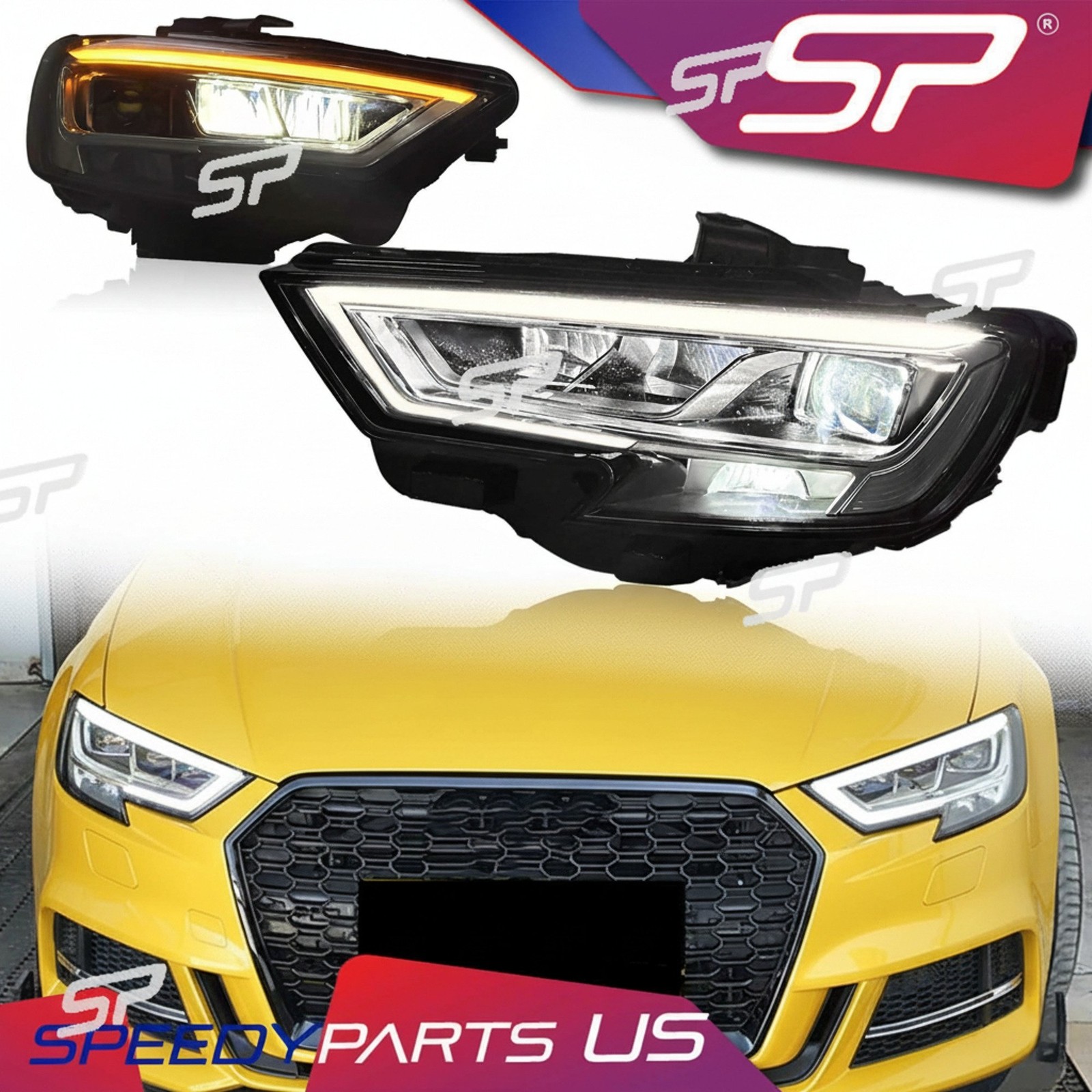 Upgrade Pair LED Headlight For Audi A3 S3 2017-2020 DRL Projector Head Lamps